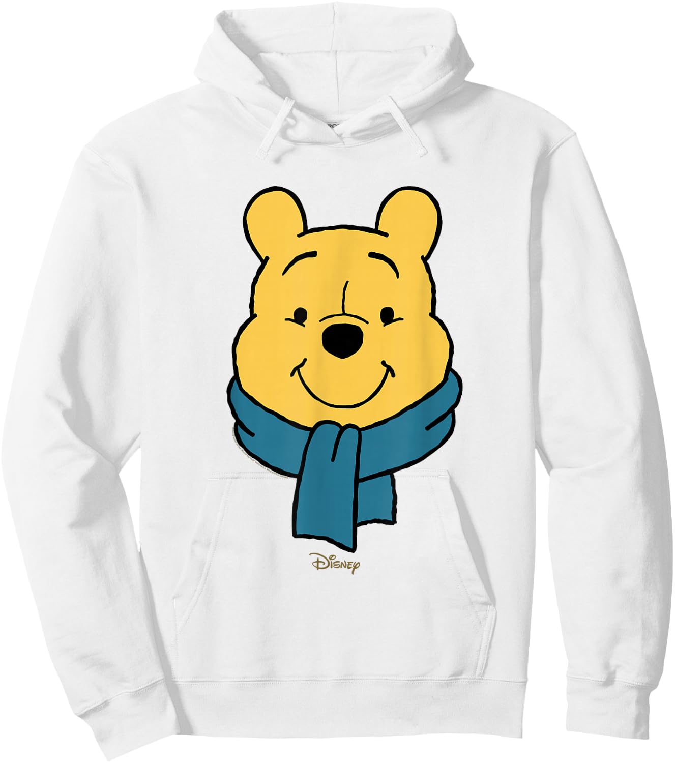 Disney Winnie The Pooh Big Face Blue Scarf Winter Hoodie - Hoodie | White