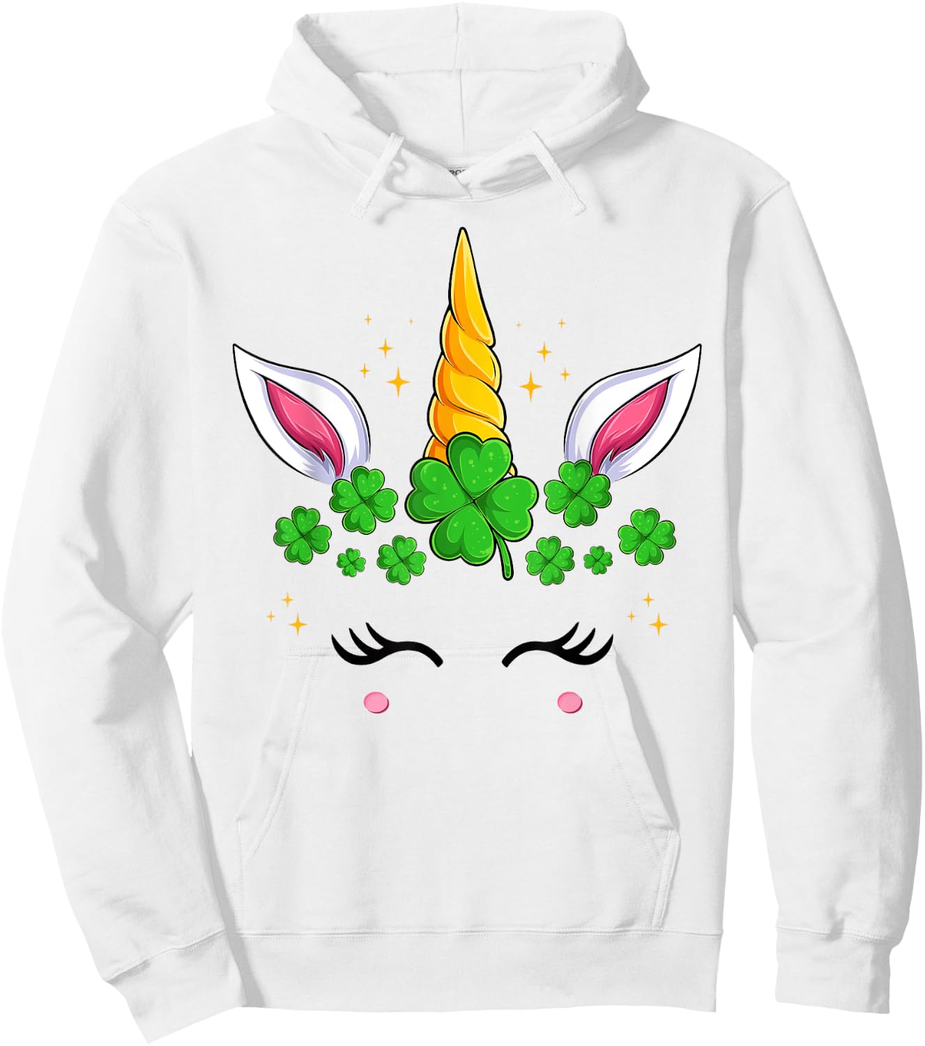 Unicorn Face Irish Shamrock Women Girls St Patrick's Day Hoodie - Hoodie | White