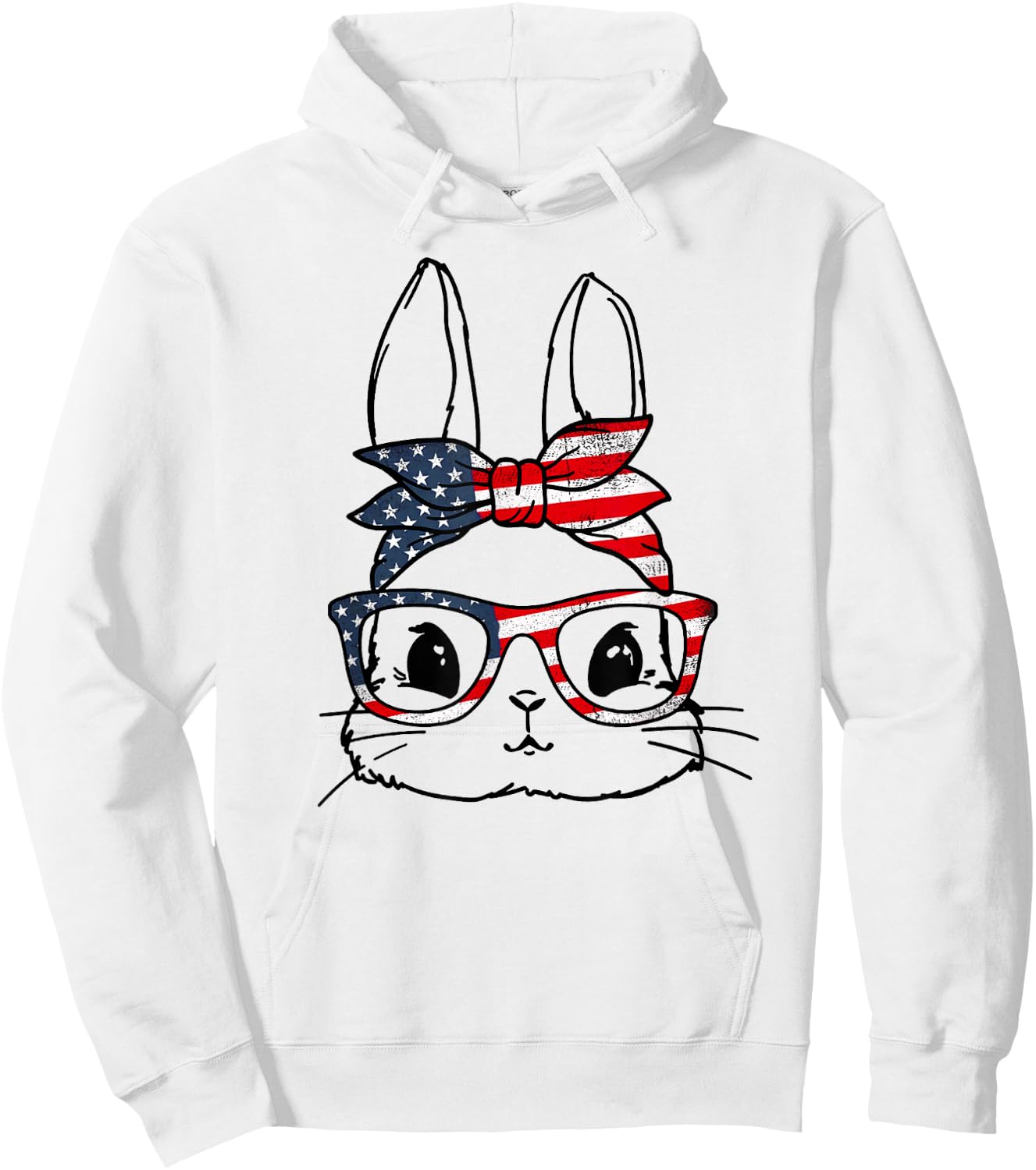 Cute Bunny Face American US FLag Glasses Easter Day Hoodie - Hoodie | White