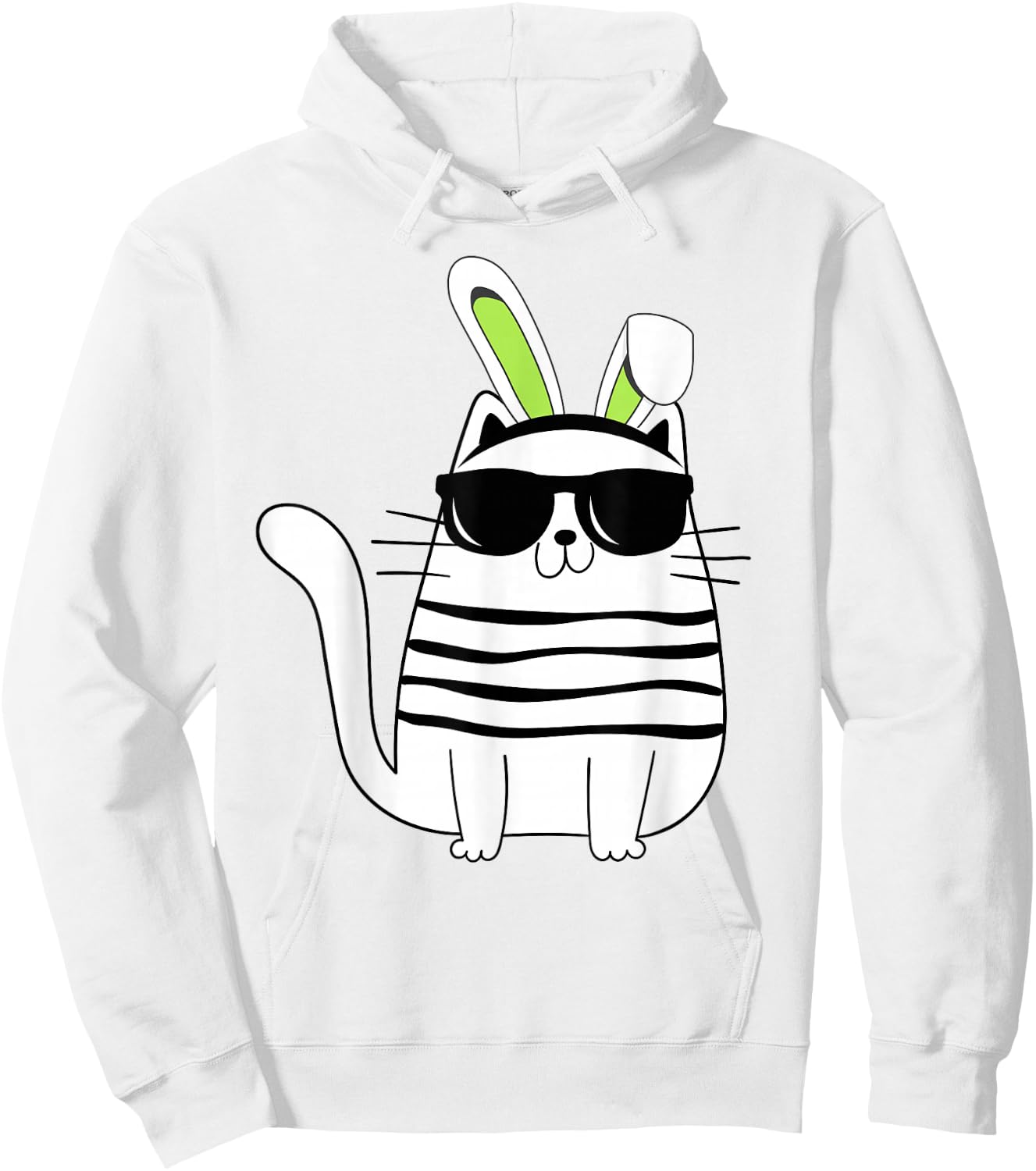 Funny Easter Cool Cat With Bunny Ears and Glasses Cat Lover Hoodie - Hoodie | White