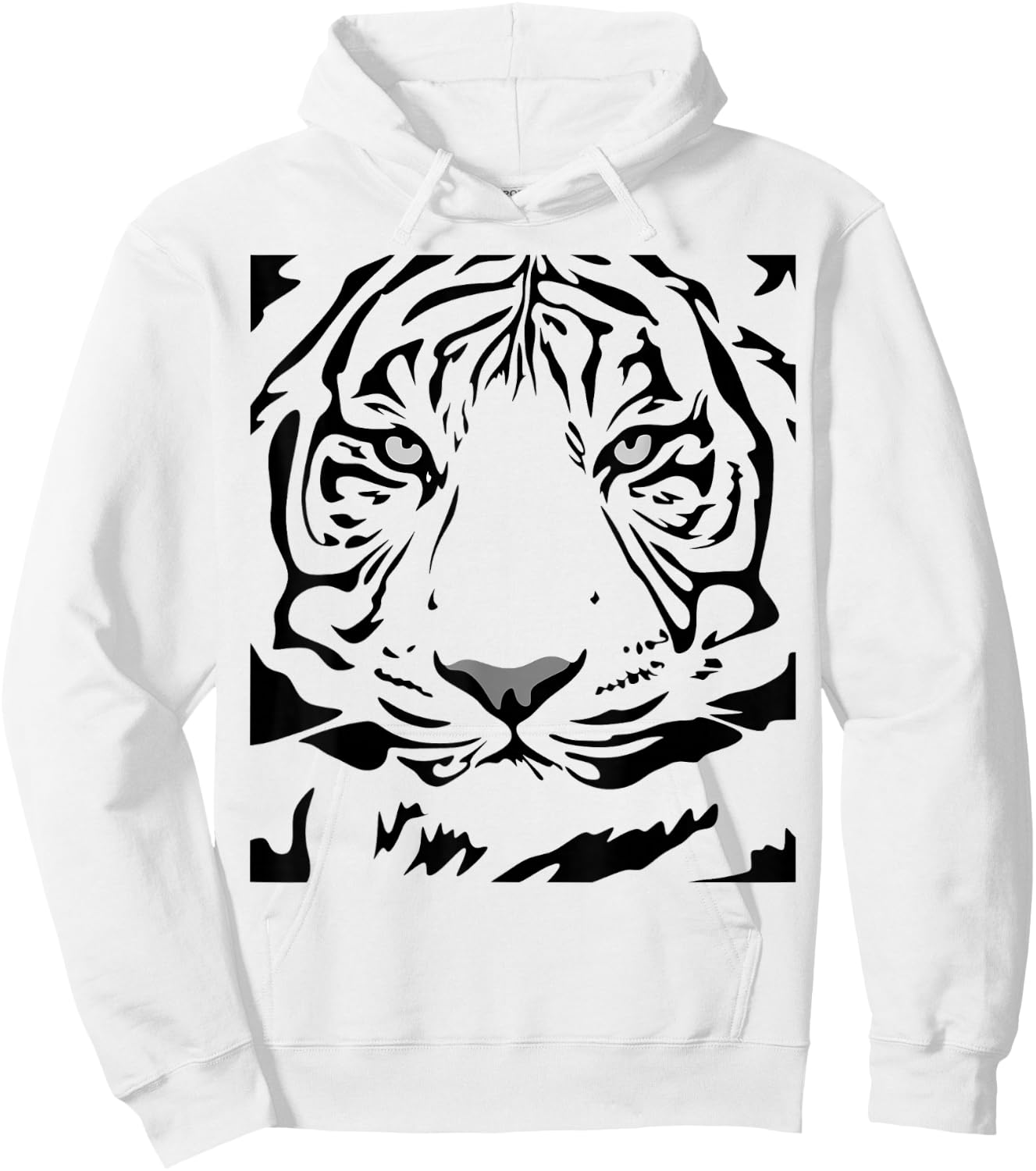 Rockabilia Merch Store Tiger Face - Men's White Tiger Print Graphic Modern Casual - Small Hoodie - Hoodie | White