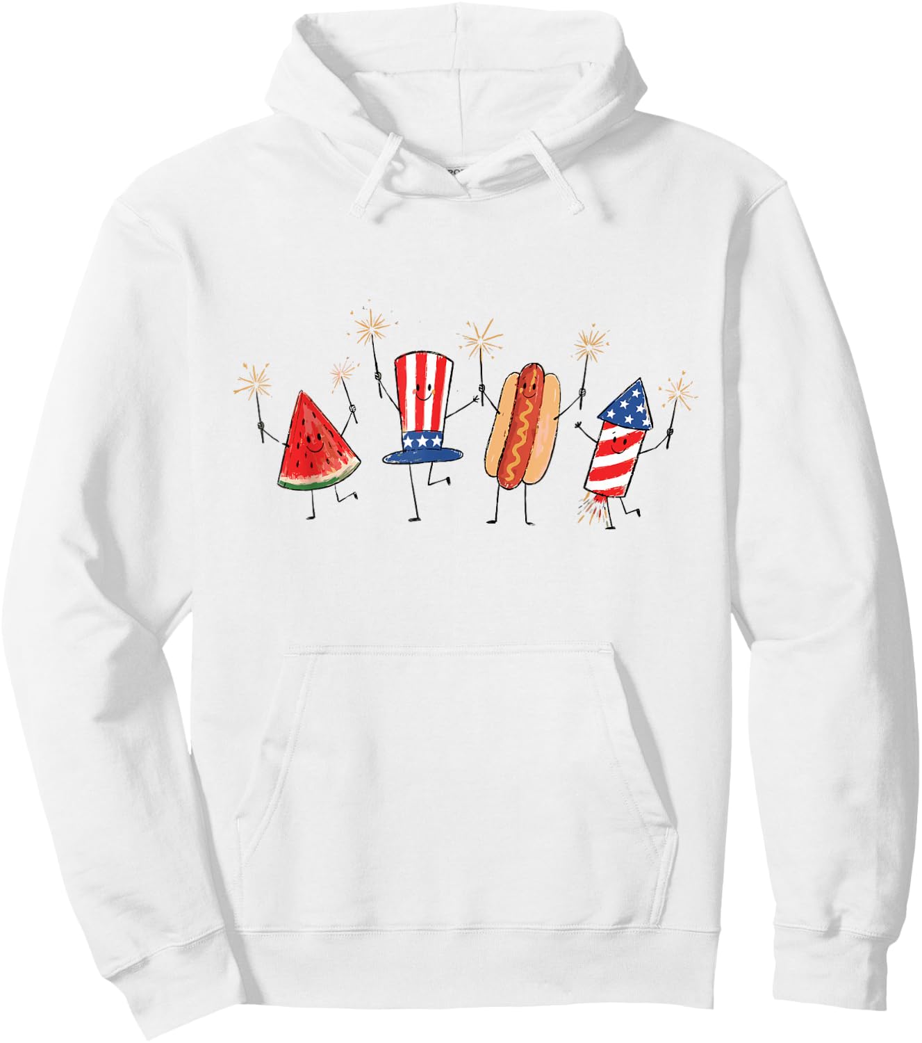 Retro American Watermelon Hotdog Firework Rocket 4th of July Hoodie - Hoodie | White
