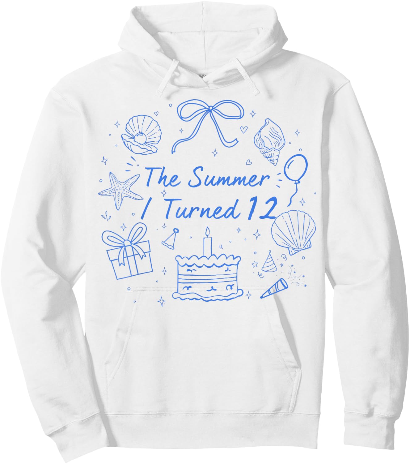 Summer I Turned 12 Coastal Bow Seashell 12th Birthday Girl Hoodie - Hoodie | White