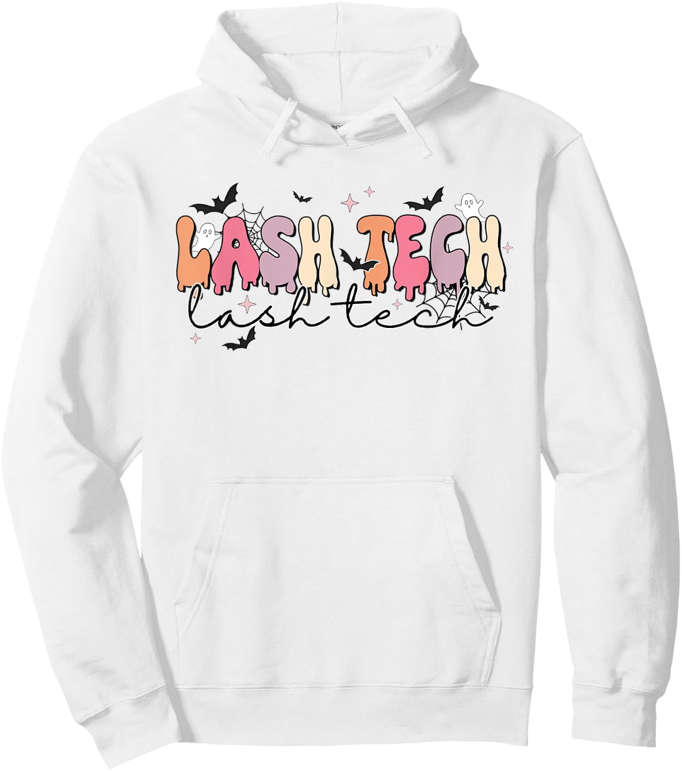 Lash Tech Halloween Ghost & Bat Cosmetologist Eyelash Tech Hoodie - Hoodie | White