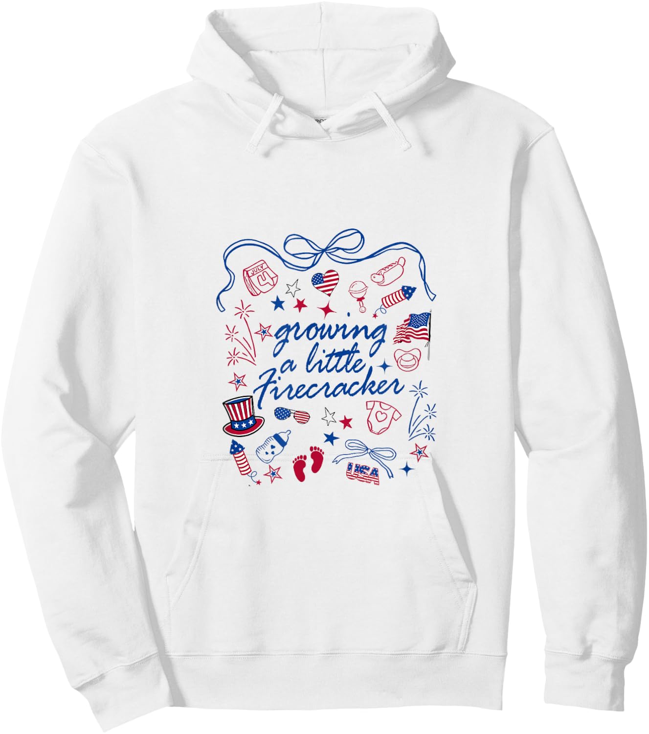 Retro Growing A.Little Firecracker 4th Of.July Pregnancy Hoodie - Hoodie | White