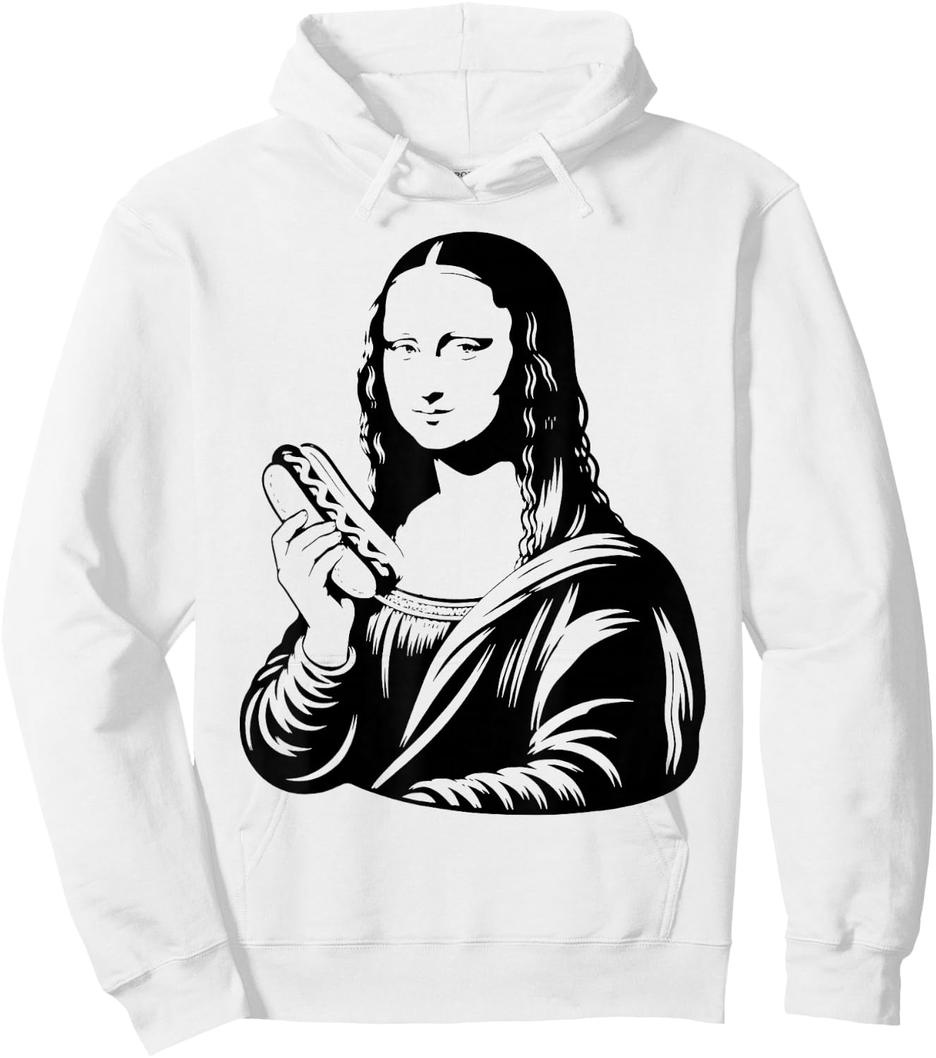 Mona Wiener Funny Mona Lisa with Hotdog Parody Meme Art Hoodie - Hoodie | White
