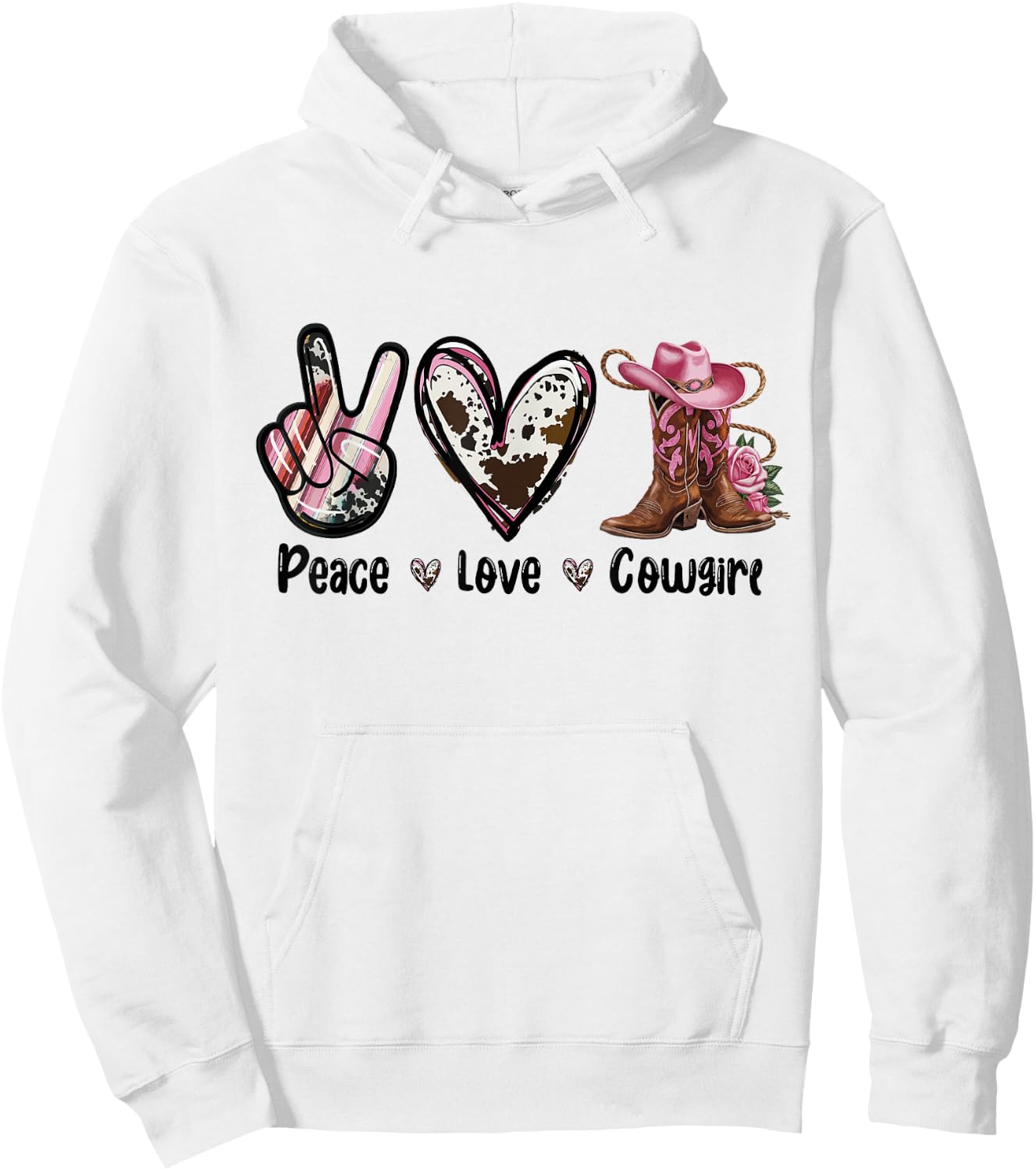 Peace Love Cowgirl Western Cowgirl Boots and Hat Country , white, S Hoodie - Hoodie | White