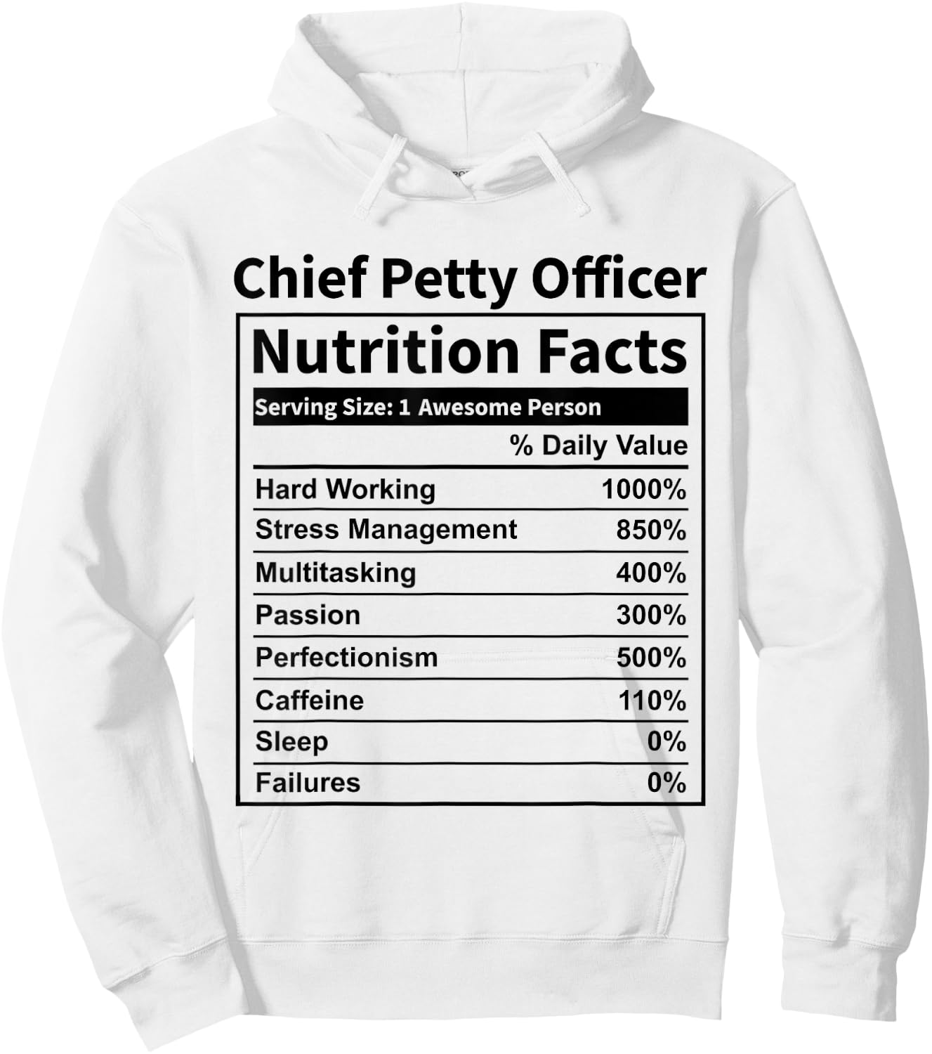 CPO Chief Petty Officer Nutrition Facts Funny Women Hoodie - Hoodie | White