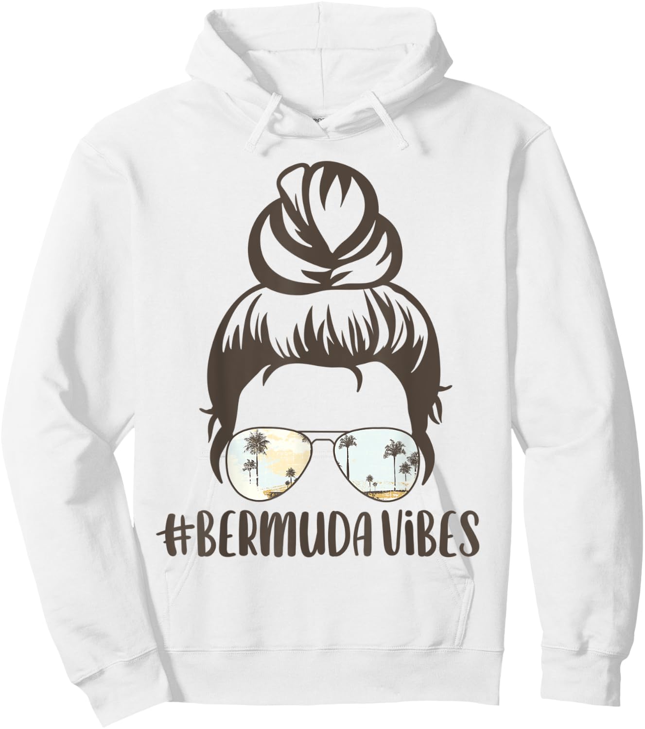 Bermuda Tropical Island Messy Bun Vibes Palm Tree Sunset Hoodie - Hoodie | White