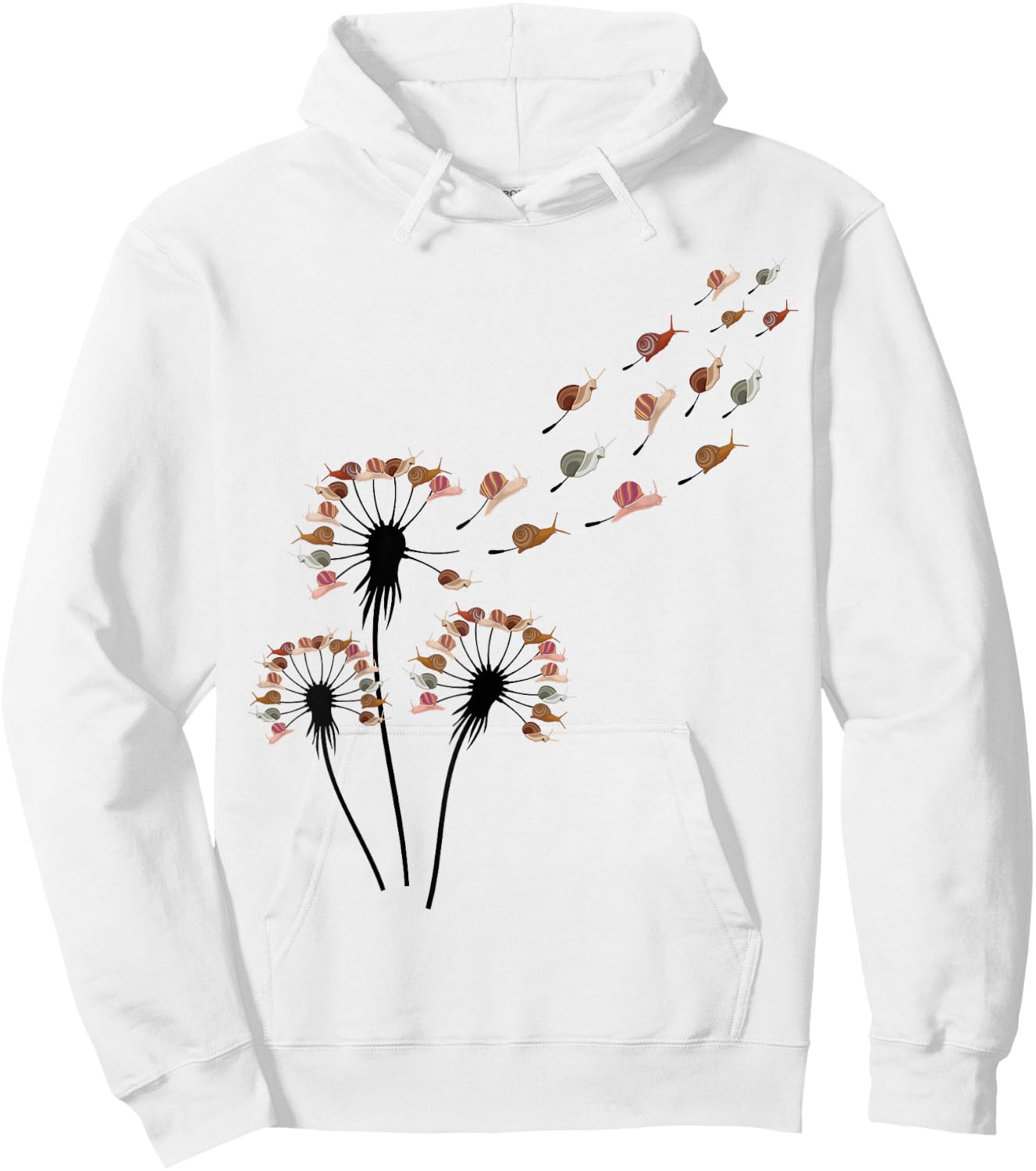 Snail Shirts -Adults Dandelion Snail , Grey, Small Hoodie - Hoodie | White