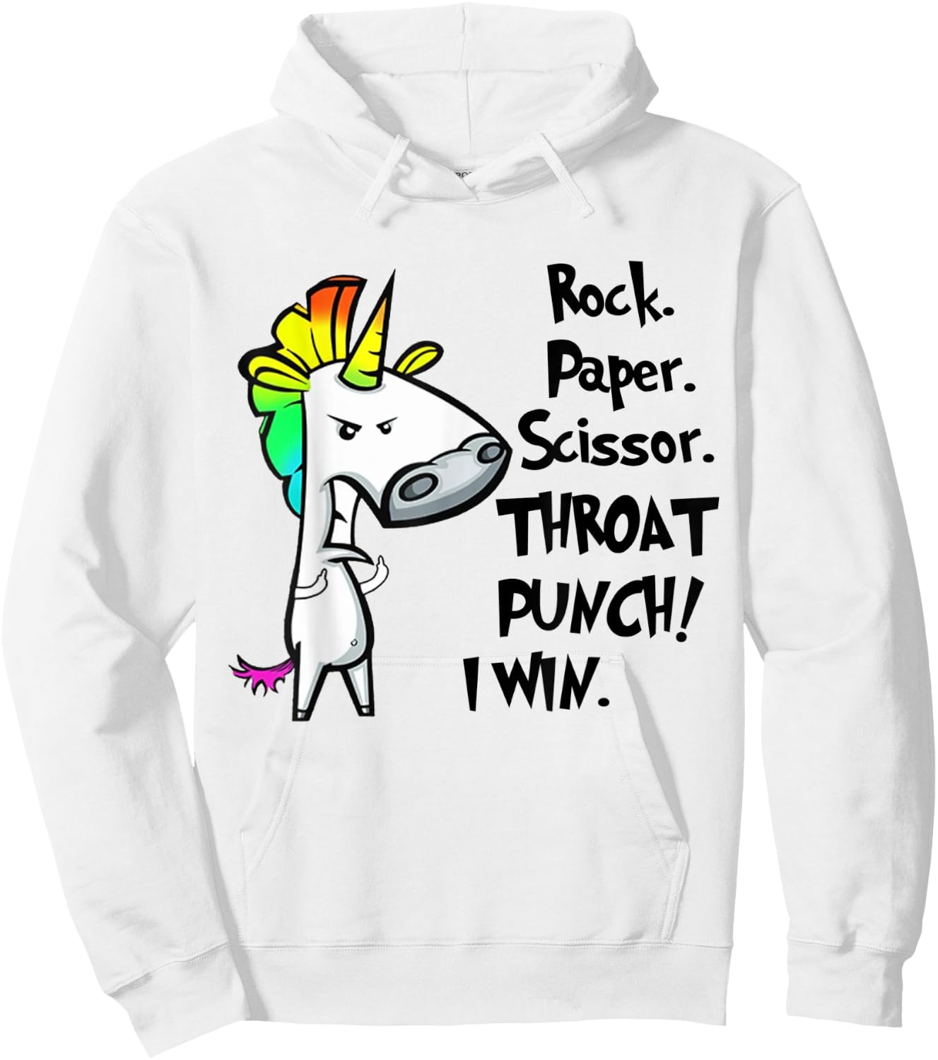 Unicorn Rock Paper Scissors Throat Punch I Win Hoodie - Hoodie | White