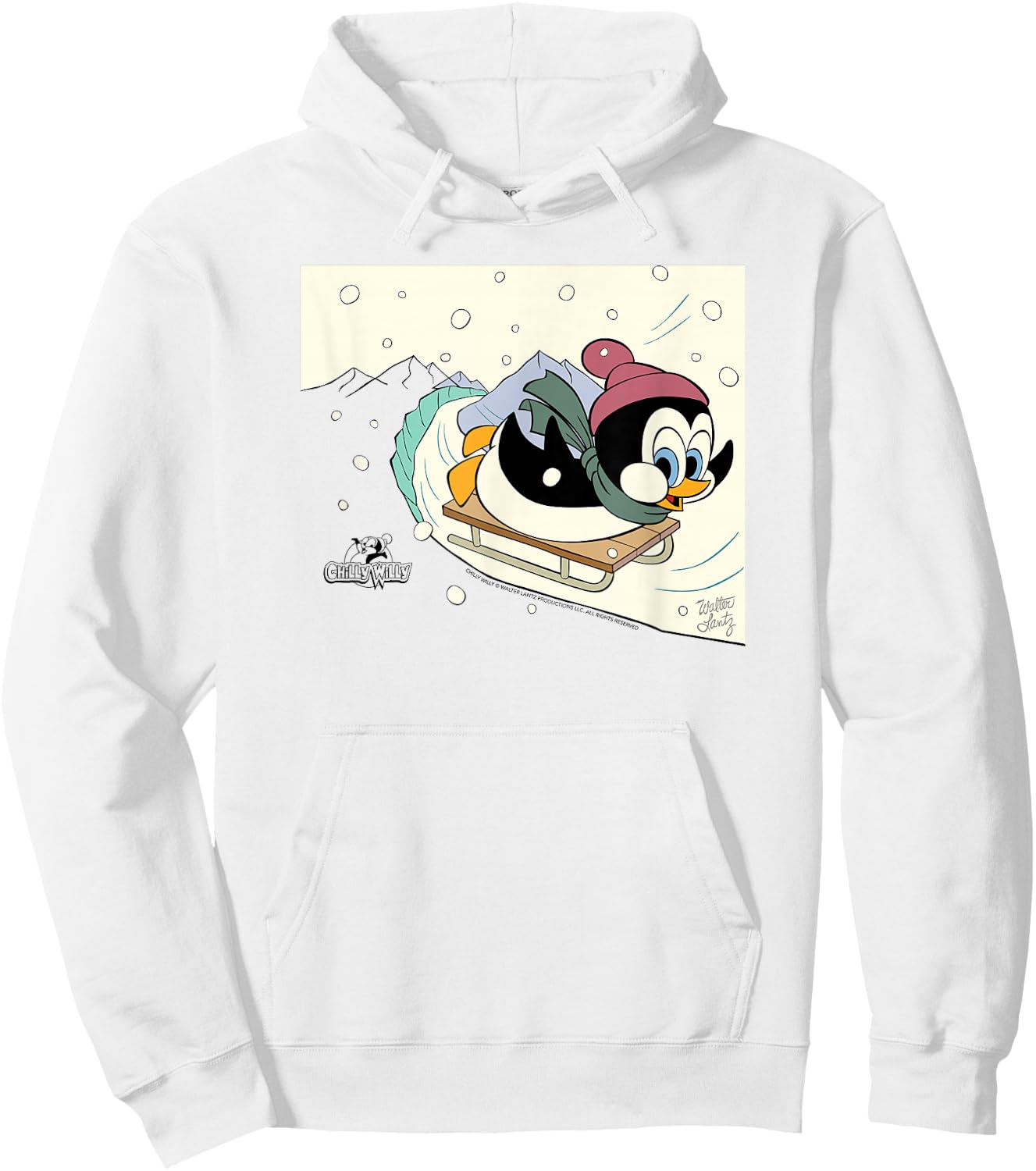 Chilly Willy the Penguin Sledding Holiday Hoodie - Hoodie | White