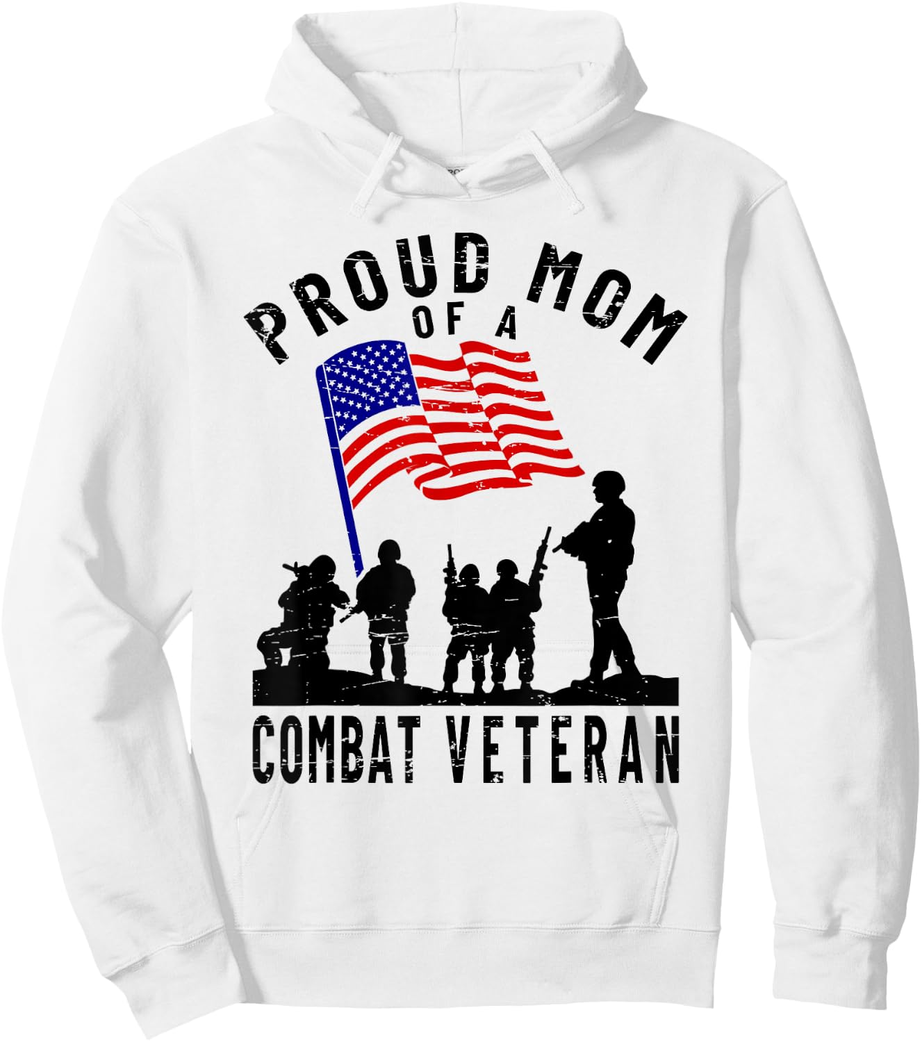 Proud Mom of a Combat Veteran Retro US Flag Military Family Hoodie - Hoodie | White