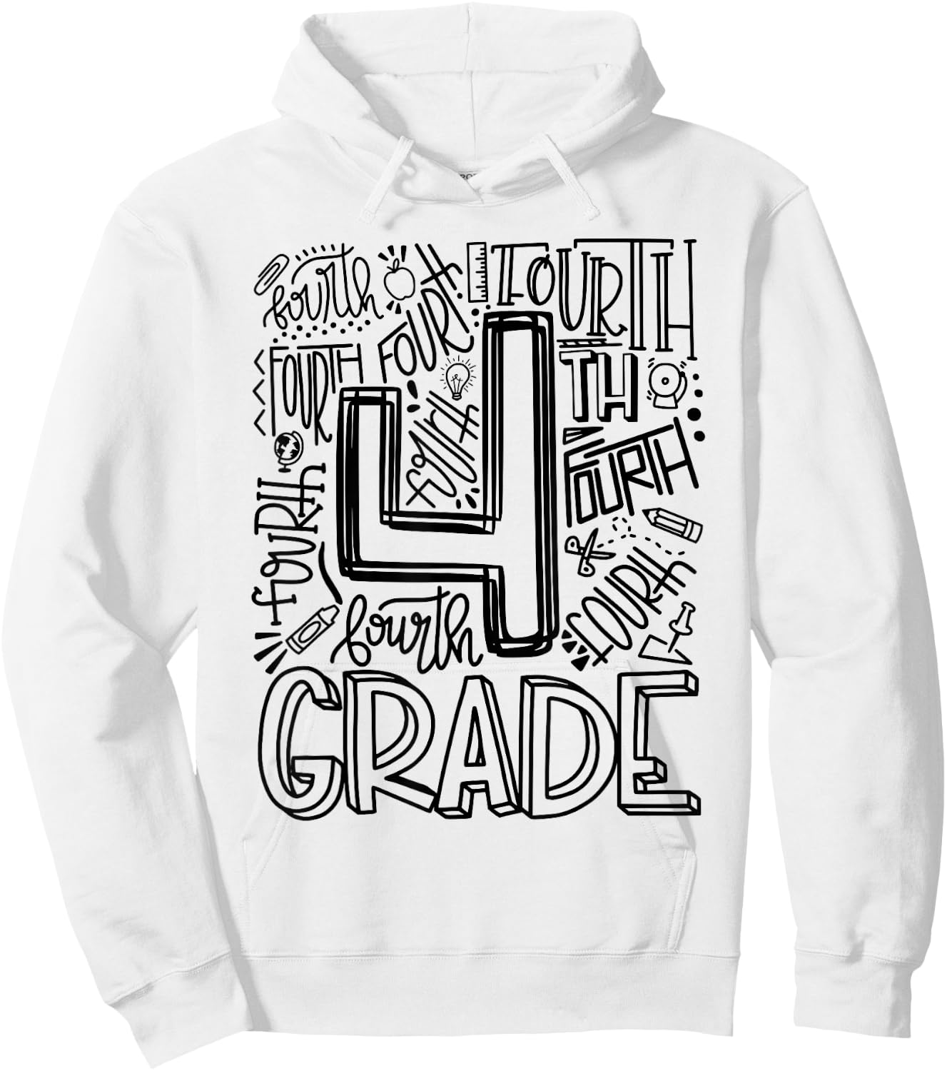 Fourth 4th Grade Typography Back To School Hoodie - Hoodie | White