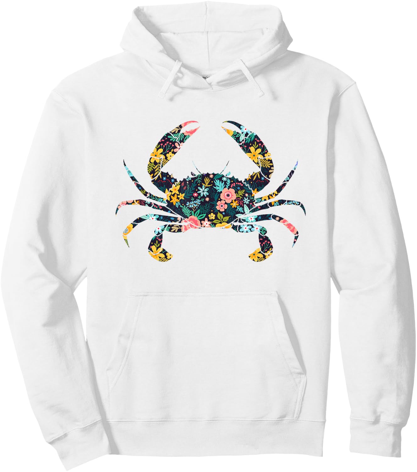 Floral Crab Silhouette Girls Crab Hoodie - Hoodie | White