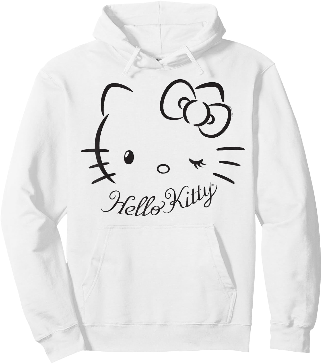 SANRIO Hello Kitty Winking , Women's Casual Classic Cartoon Letter Print , Grey, Small Hoodie - Hoodie | White