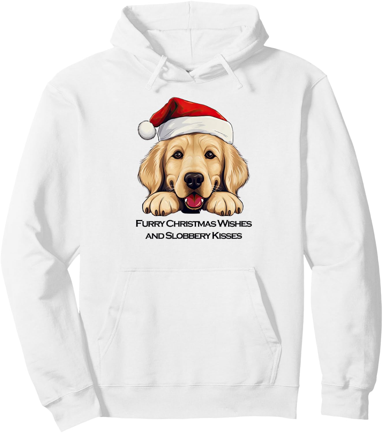 Merry Xmas Golden Retriever Santa "Furry" Christmas Wishes Hoodie - Hoodie | White