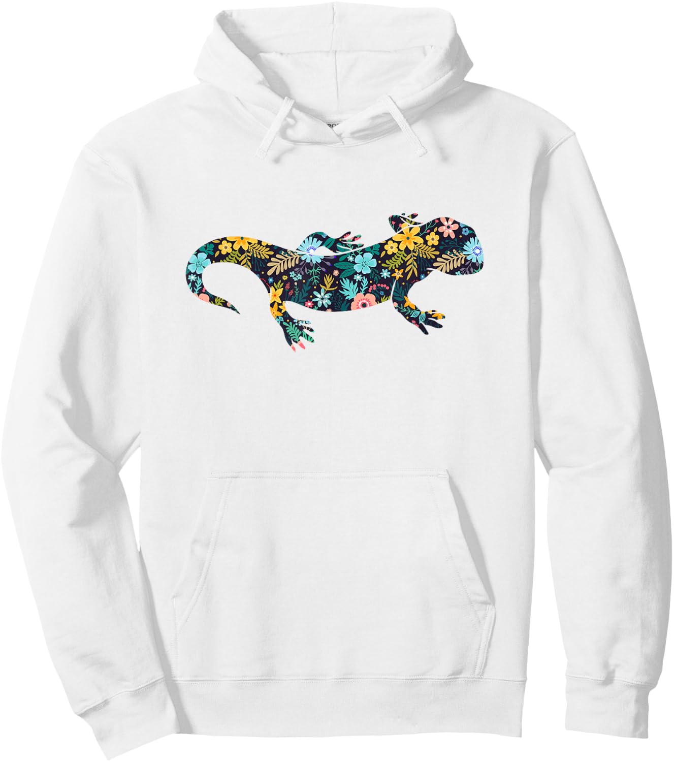 Floral Salamander Silhouette Girls Graphic Lizard Hoodie - Hoodie | White