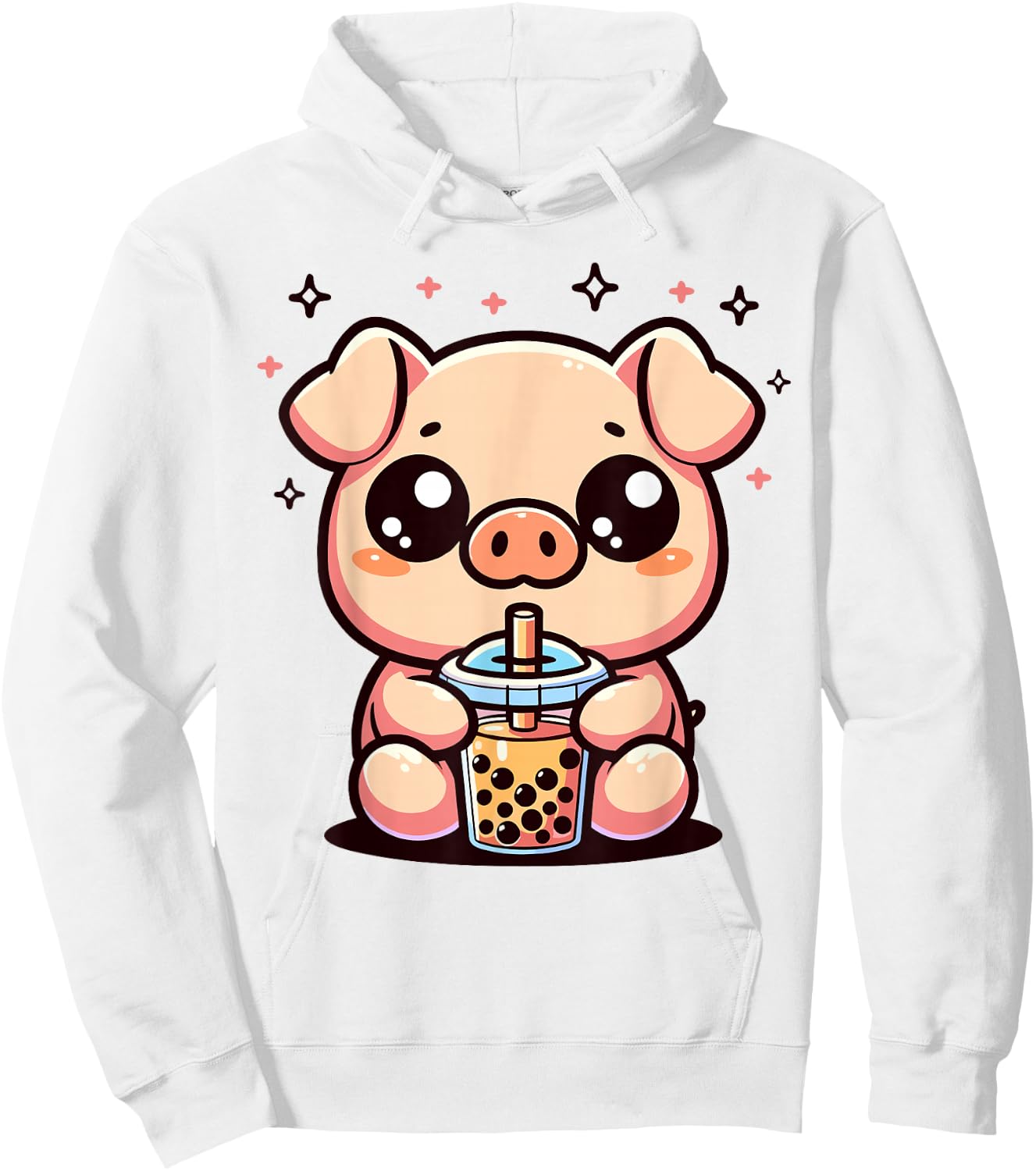 Cute Kawaii Cartoon Pig Drinking Bubble Tea Boba Tapioca Hoodie - Hoodie | White