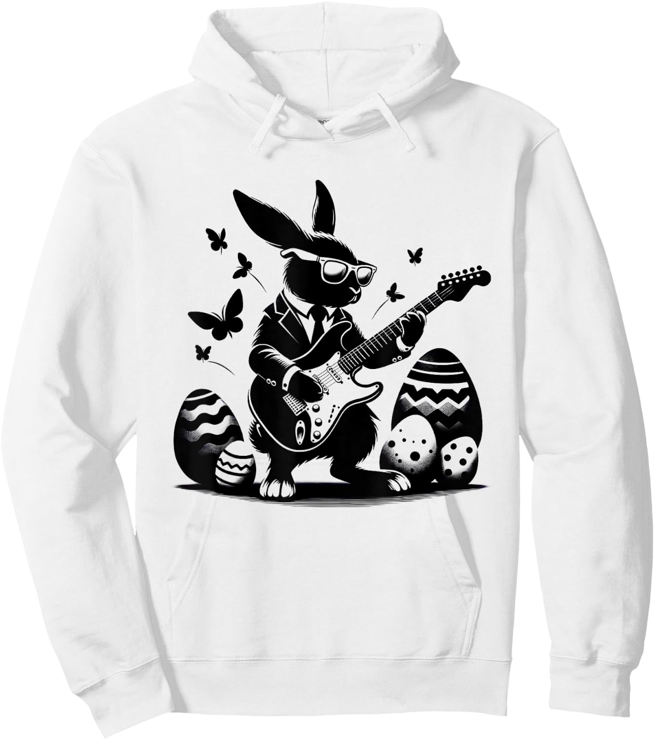 Cool Easter Rabbit Playing Guitar Cute Bunny Easter Eggs Hoodie - Hoodie | White