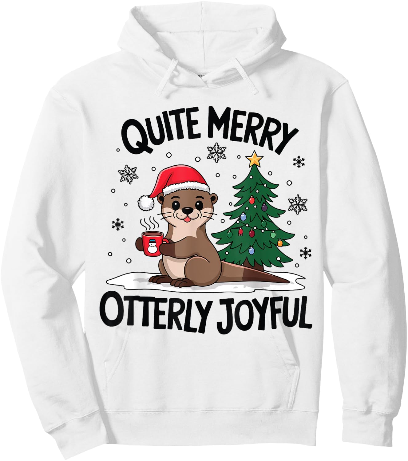 Quite Merry Otterly Joyful Christmas Tree Hot Coffee Lover Hoodie - Hoodie | White