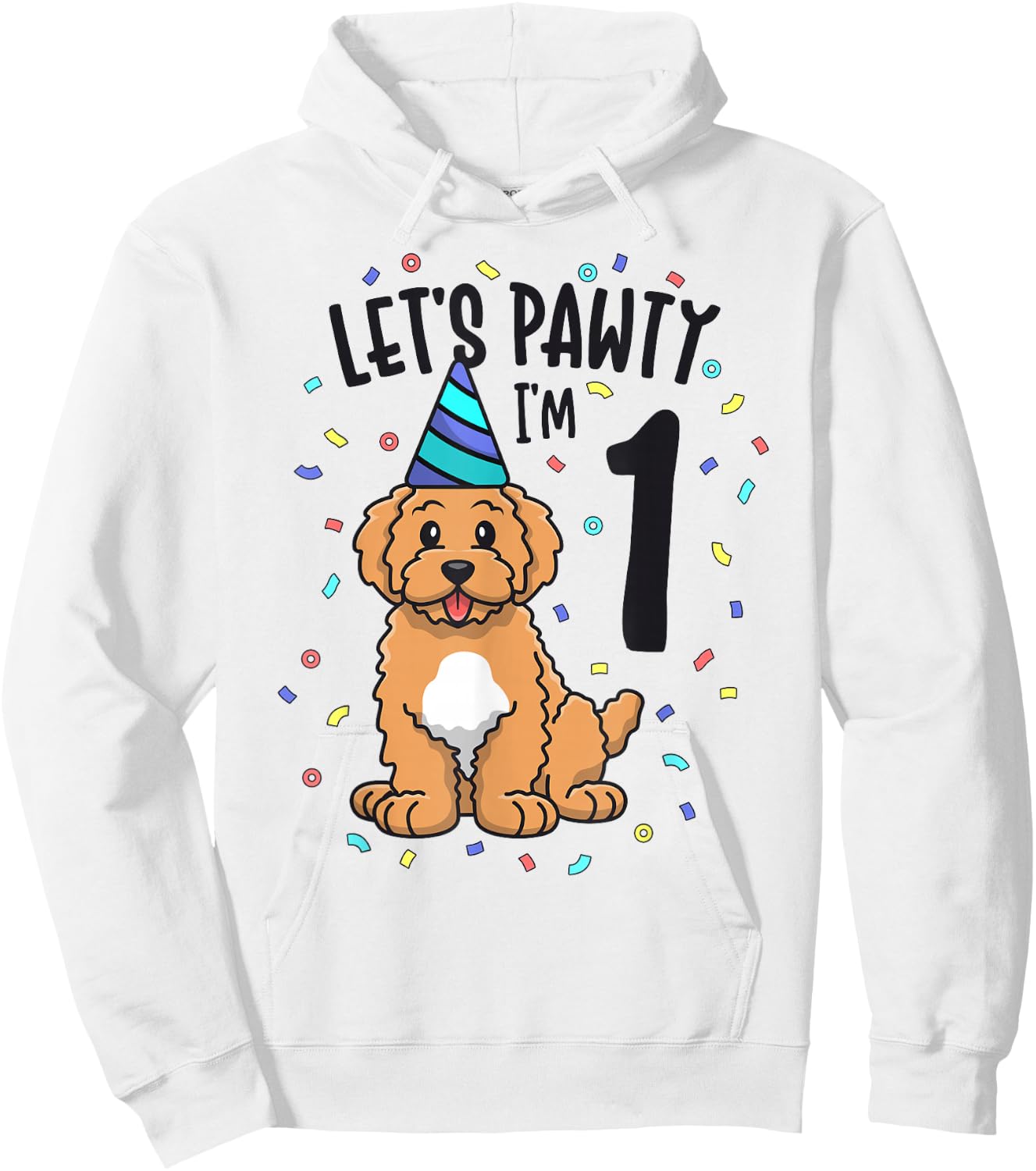Let's Pawty I'm 1 Goldendoodle Dog 1st Birthday Party Hoodie - Hoodie | White