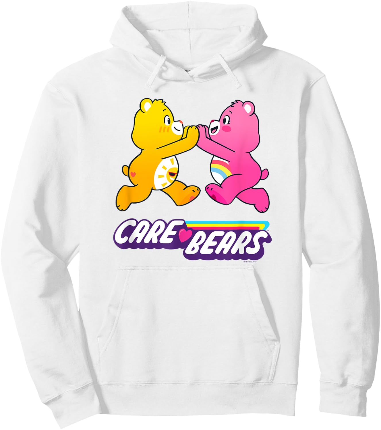 Care Bears Funshine & Cheer Bear Retro Rainbow Hugs Logo , grey, S Hoodie - Hoodie | White