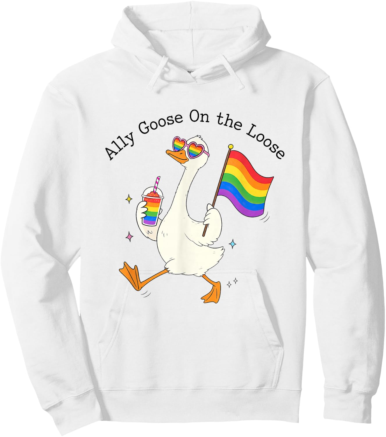Ally Goose On-the-Loose Rainbow Flag Funny LGBTQ Pride Month Hoodie - Hoodie | White