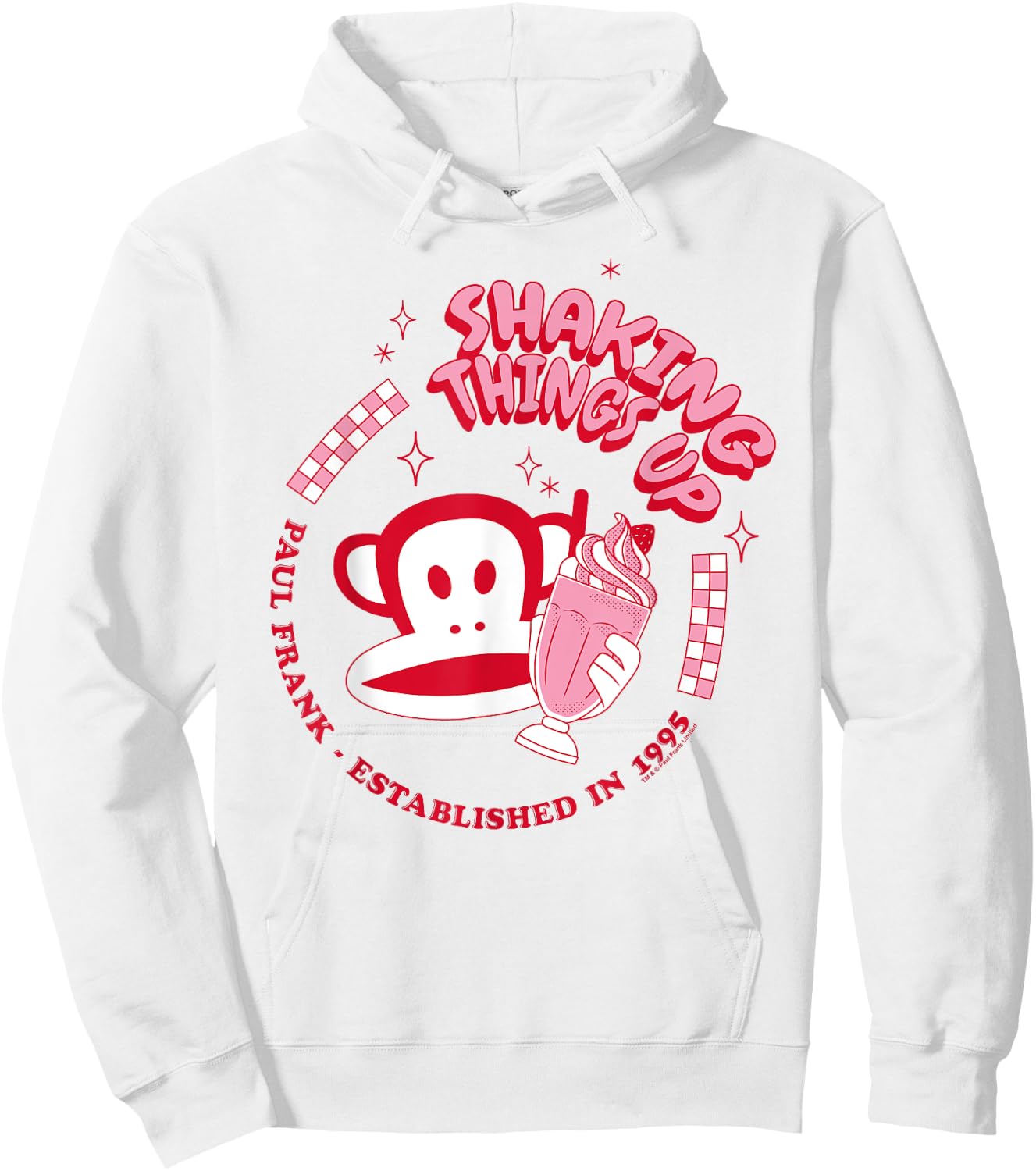 Paul Frank Red Julius Monkey Shaking Things Up Milkshake, white, S Hoodie - Hoodie | White