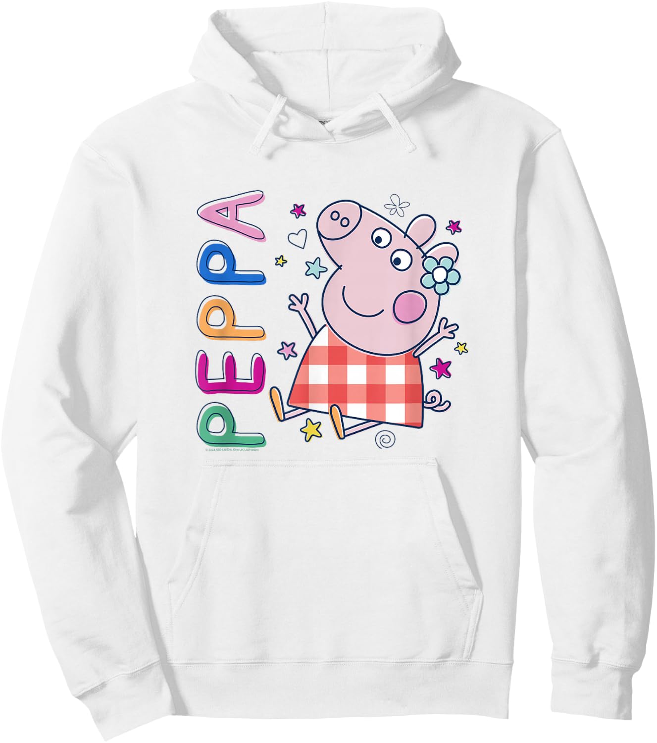Peppa Pig Colourful Text Plaid Dress Cute Drawing Hoodie - Hoodie | White