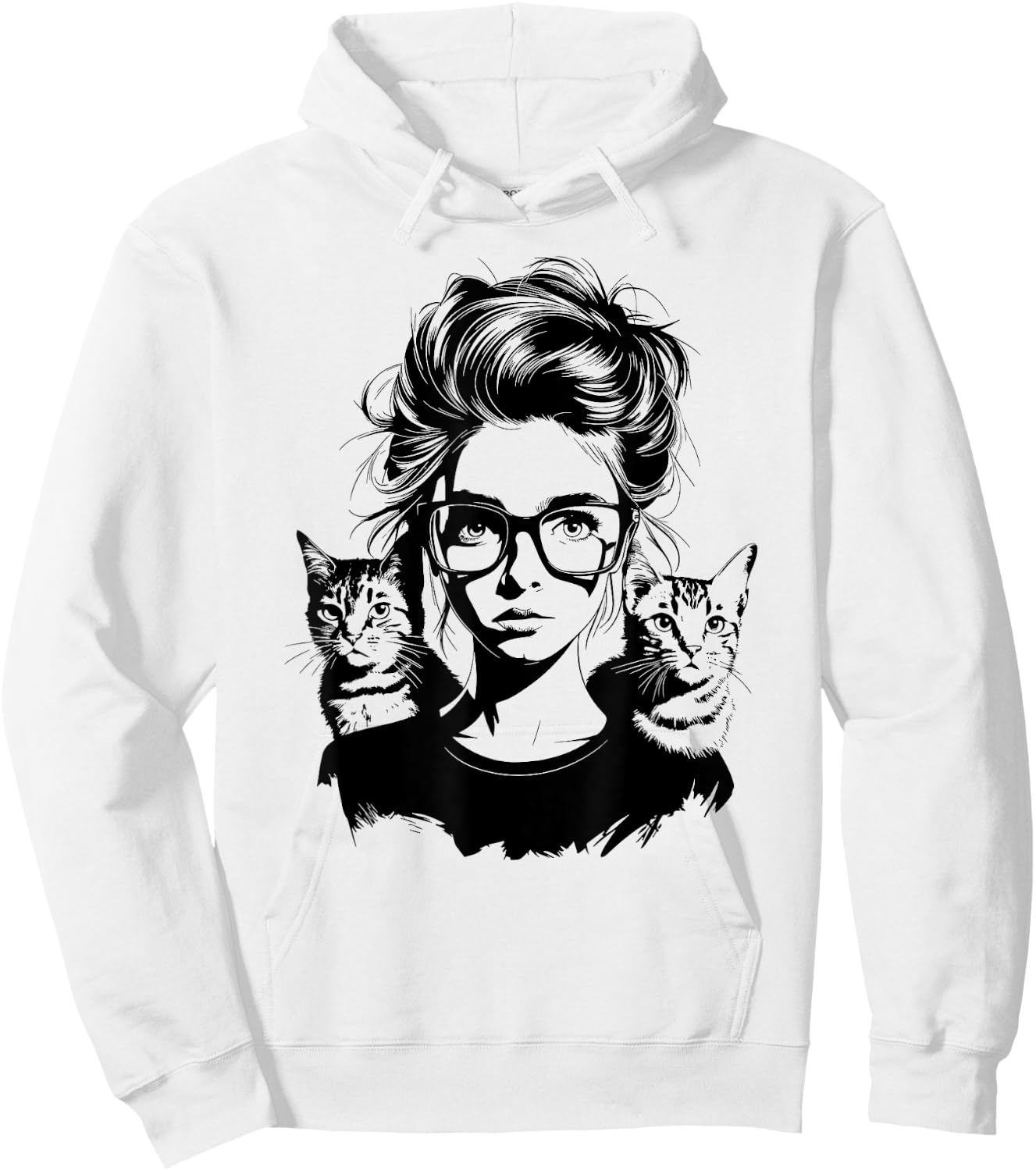 Cute Cat Silhouette Woman Girl with Two Cats Hoodie - Hoodie | White