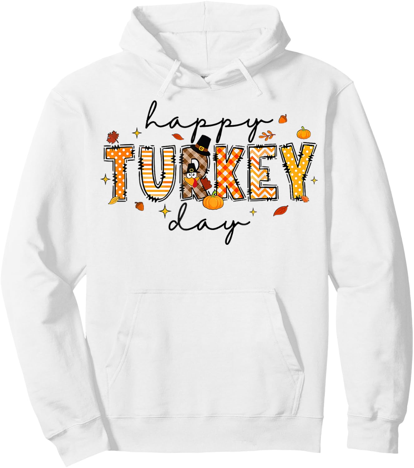 Happy Turkey Day Cute Turkey Thanksgiving Women Kids Hoodie - Hoodie | White
