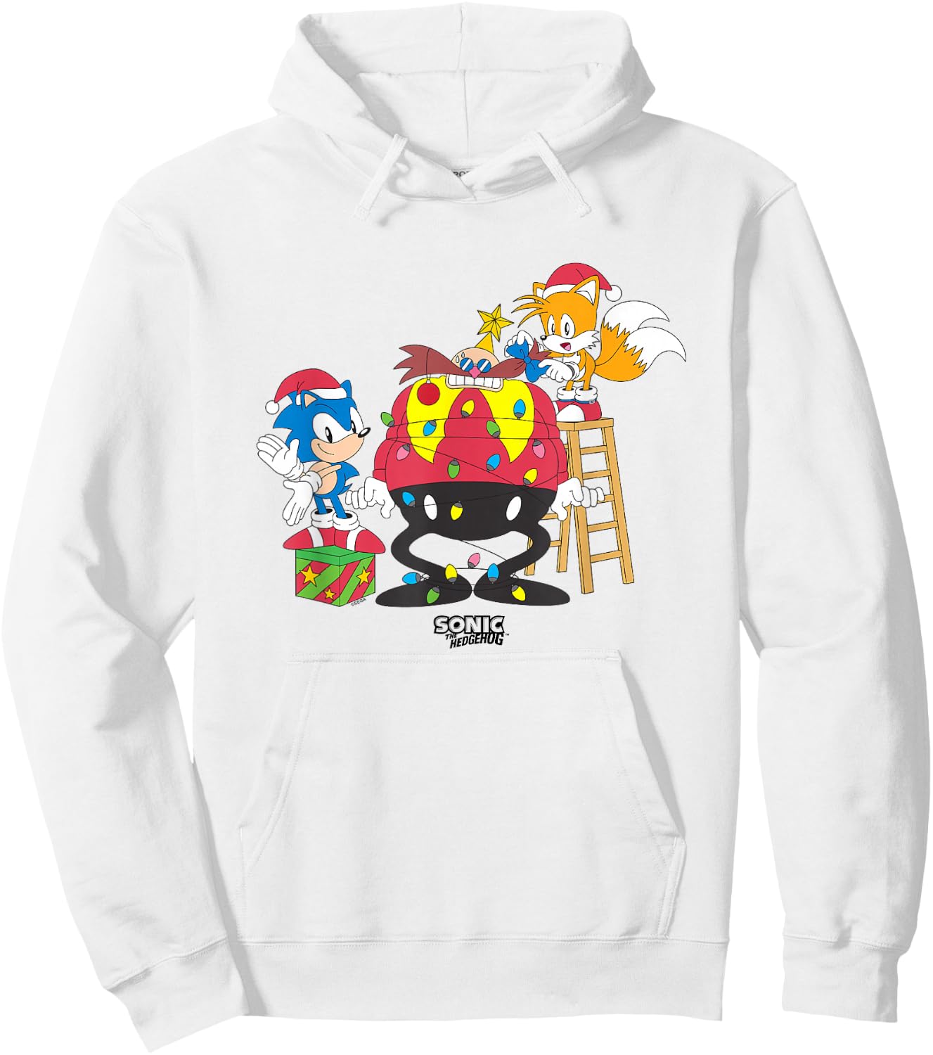 Sonic The Hedgehog Christmas Sonic & Tails Wrapping Robotnik Hoodie - Hoodie | White