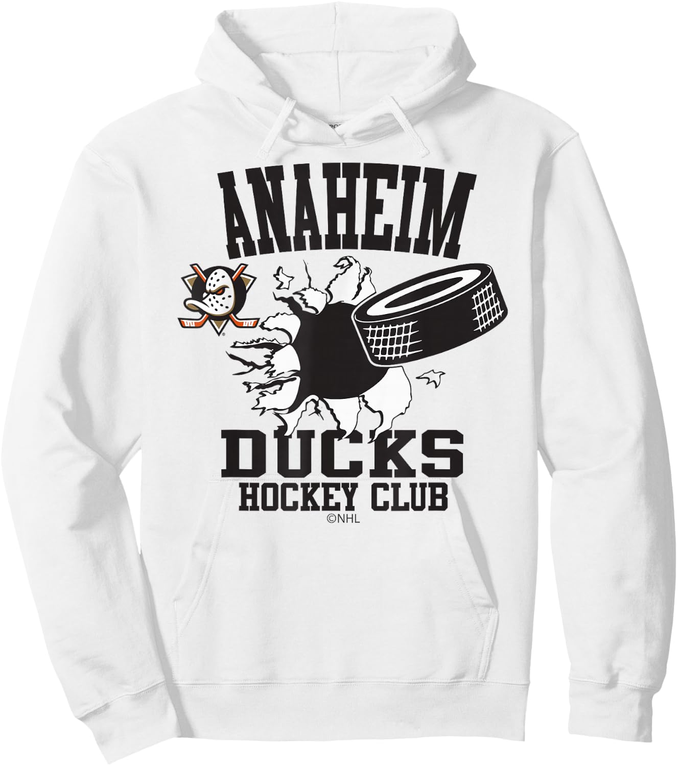 Anaheim Ducks Hockey Puck Burst Orange Officially Licensed Hoodie - Hoodie | White