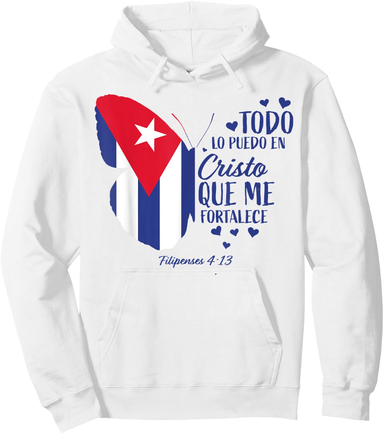 Regalos Cristianos Mujeres Mariposa Cristo Bandera Cubana Hoodie - Hoodie | White