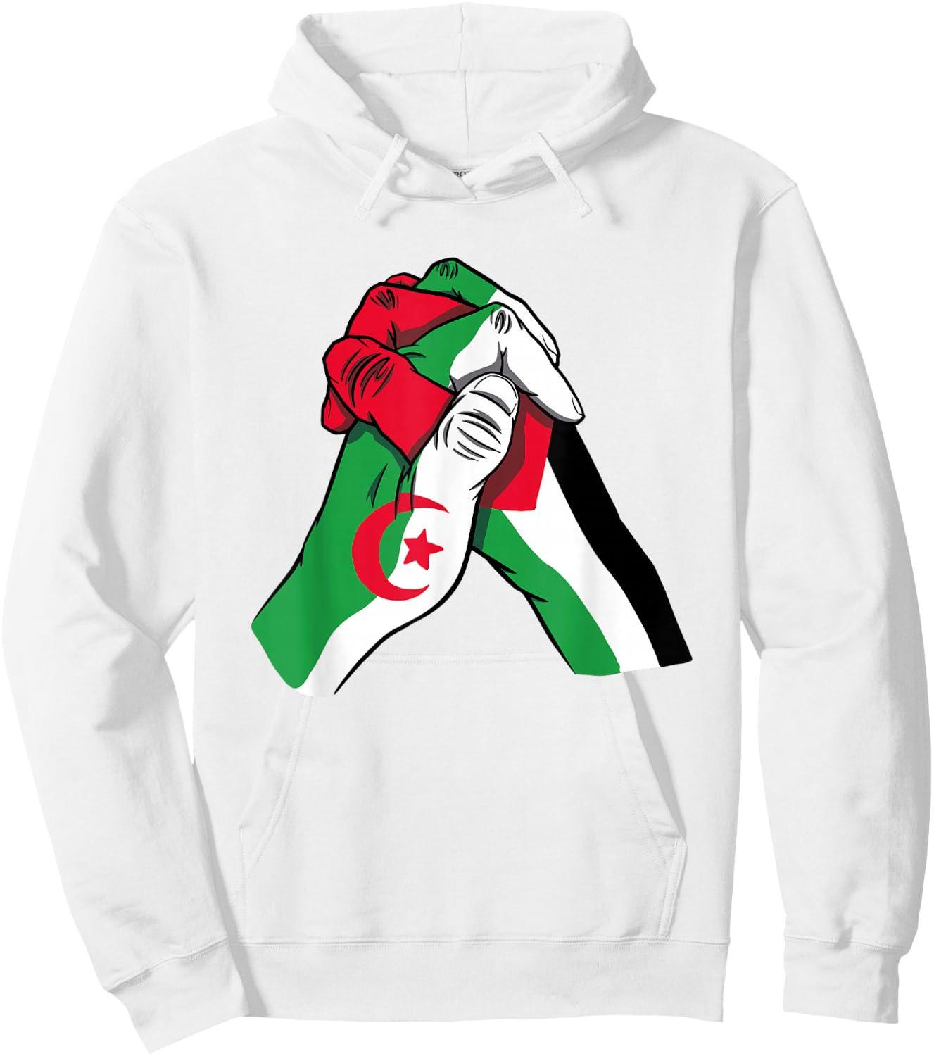 Algeria and Palestine Hands in unity Solidarity Friendship Hoodie - Hoodie | White