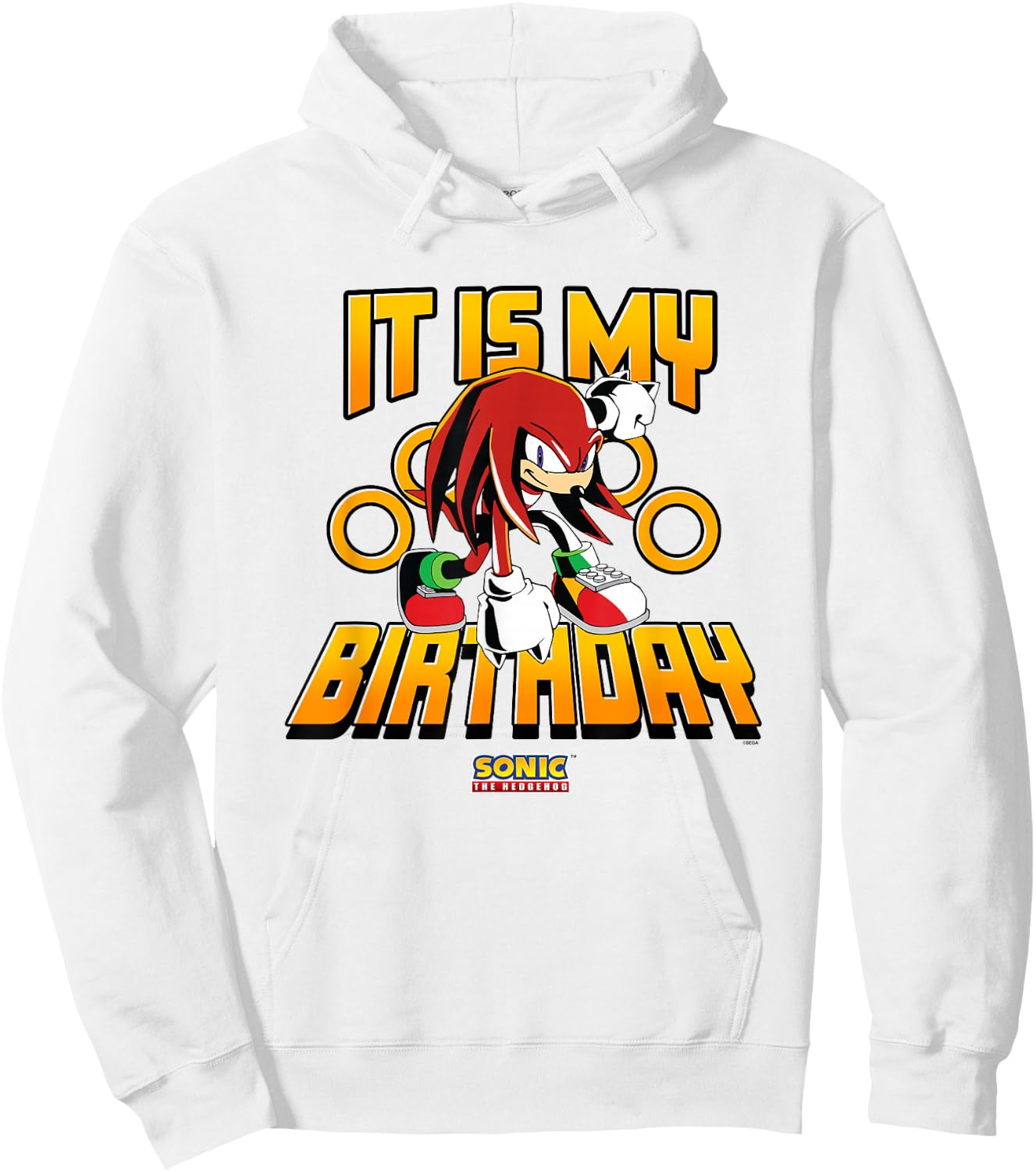 Sonic The Hedgehog Birthday It Is My Birthday Knuckles Logo Hoodie - Hoodie | White