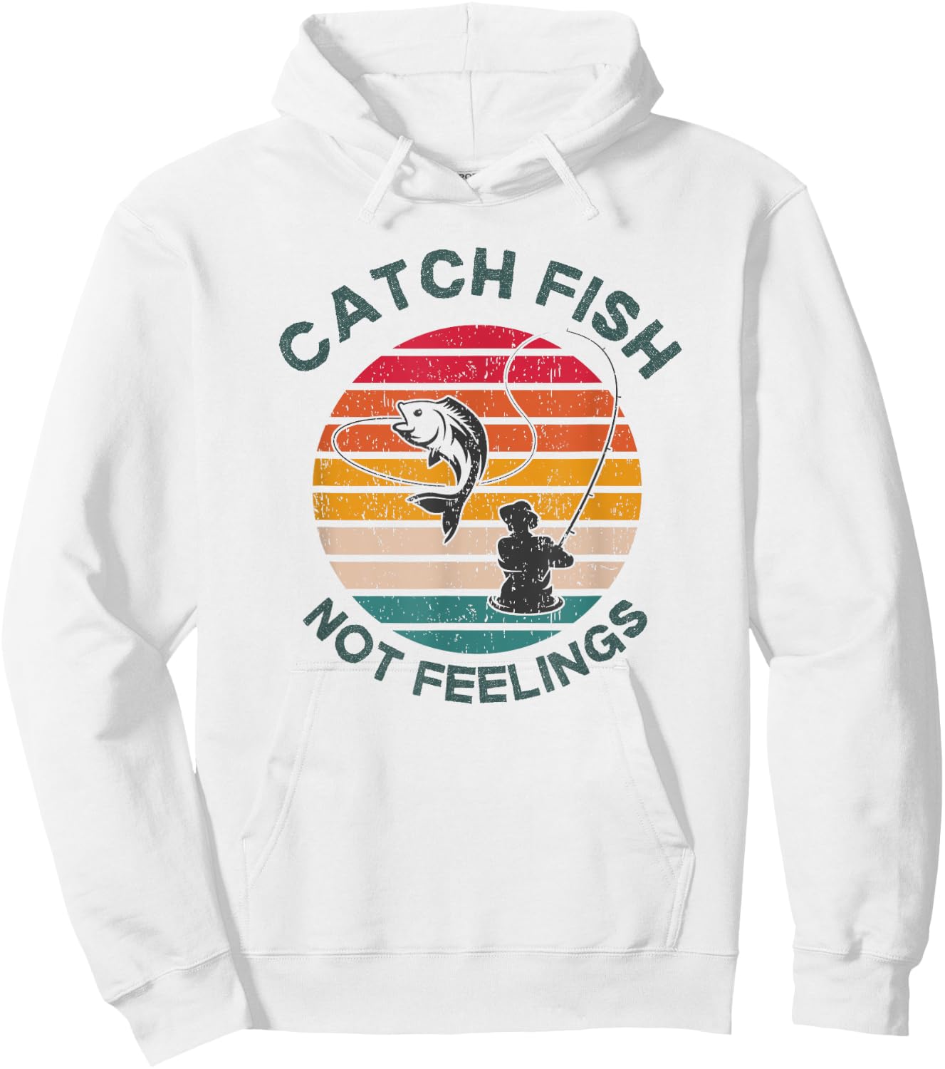 Catch Fish Not Feelings Funny Fishing Trip Saying Retro Hoodie - Hoodie | White