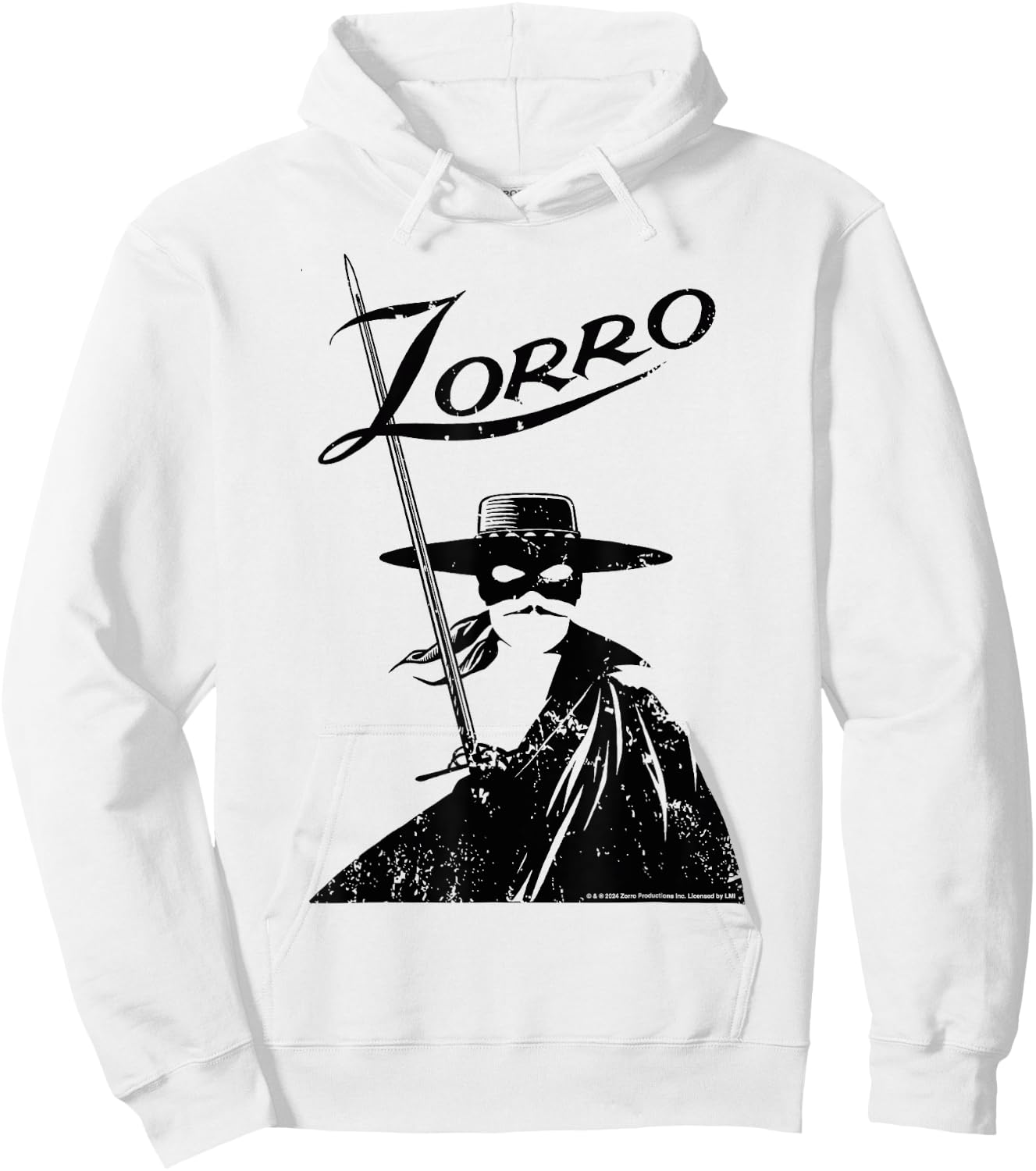 Zorro Sword Mask and Cape Silhouette , white, S Hoodie - Hoodie | White