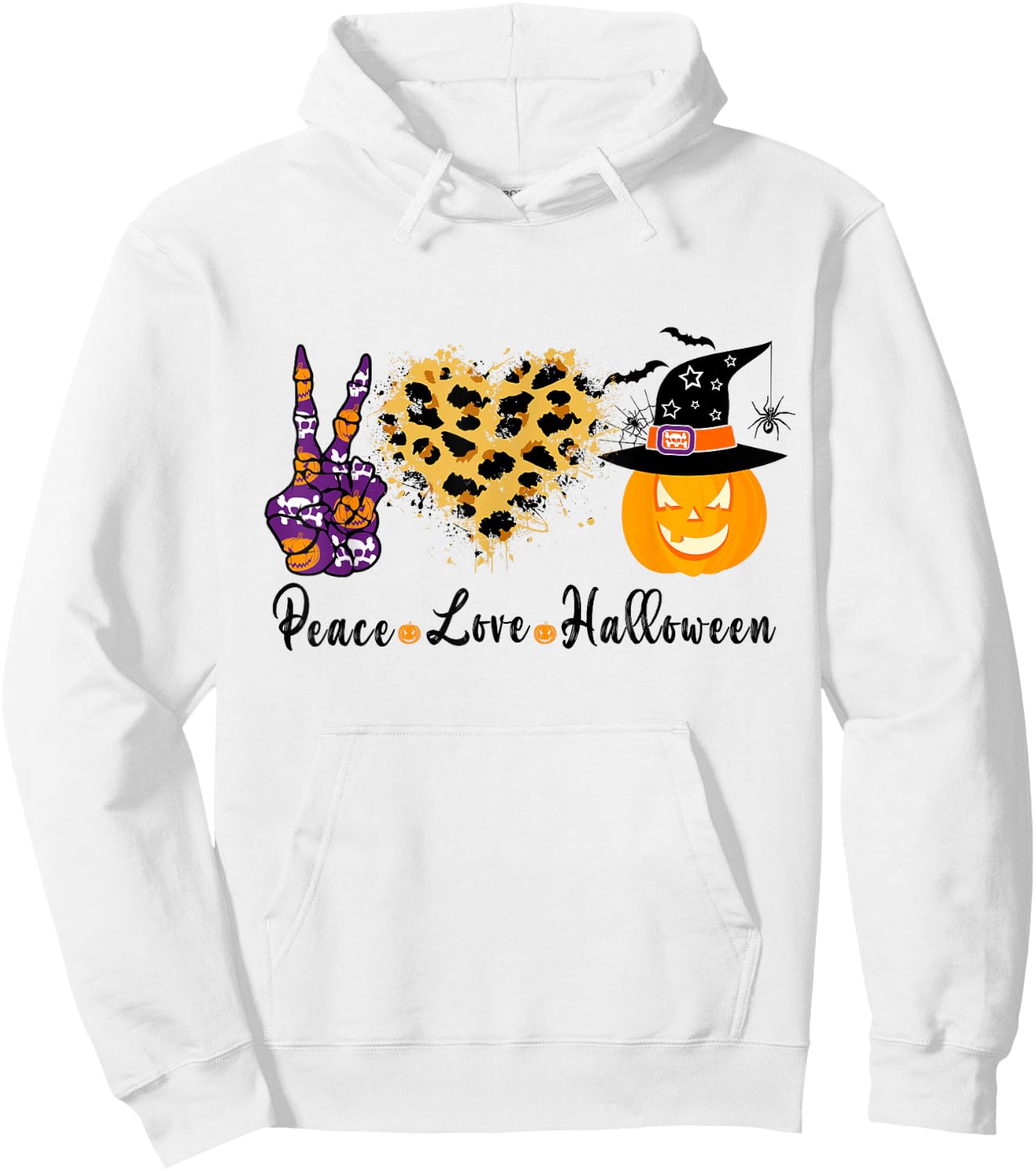 Peace Love Halloween Leopard Heart Halloween Pumpkin Hoodie - Hoodie | White