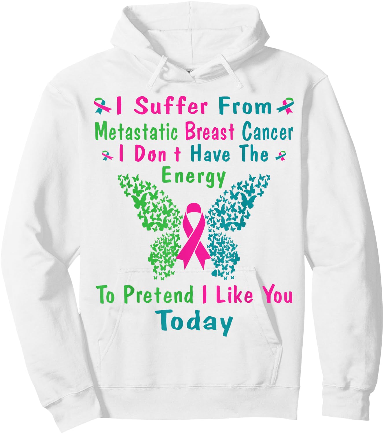 Metastatic Breast Cancer Awareness Ribbon Warrior Butterfly Hoodie - Hoodie | White