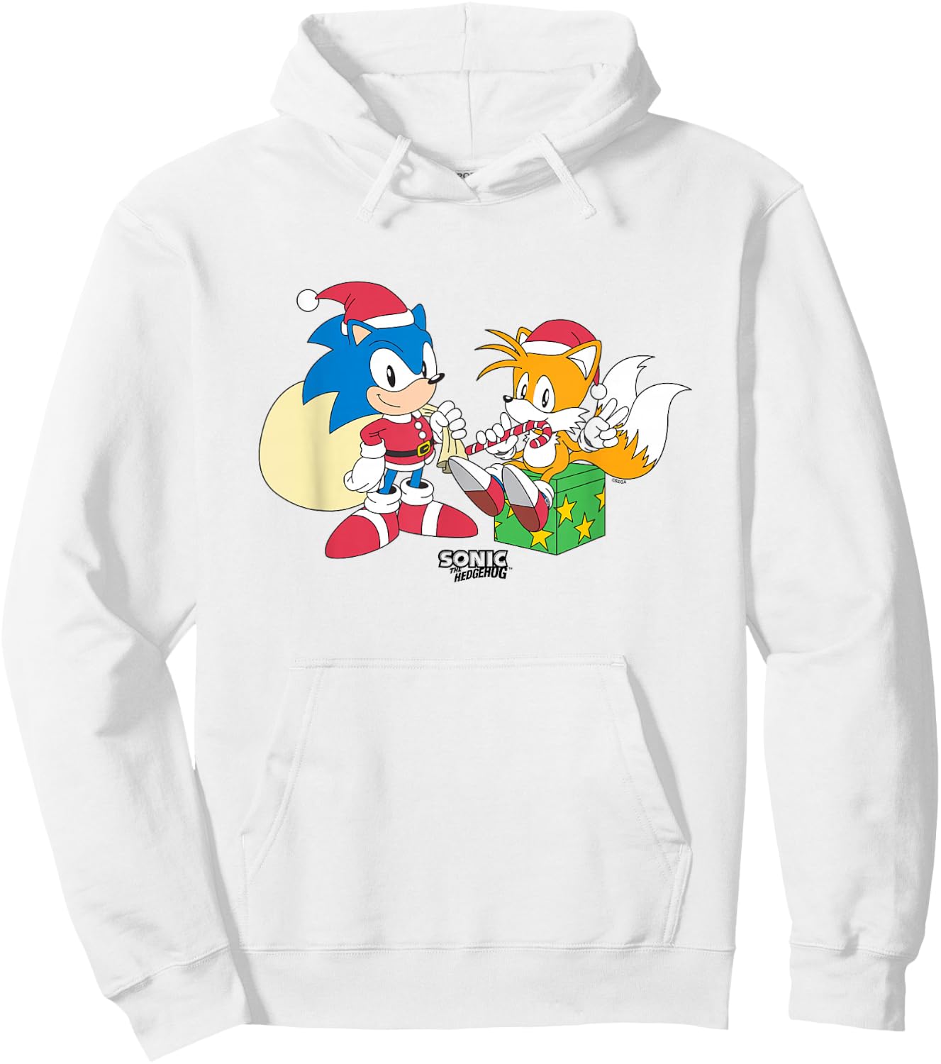 Sonic The Hedgehog Christmas Santa Hats & Gifts Logo Hoodie - Hoodie | White