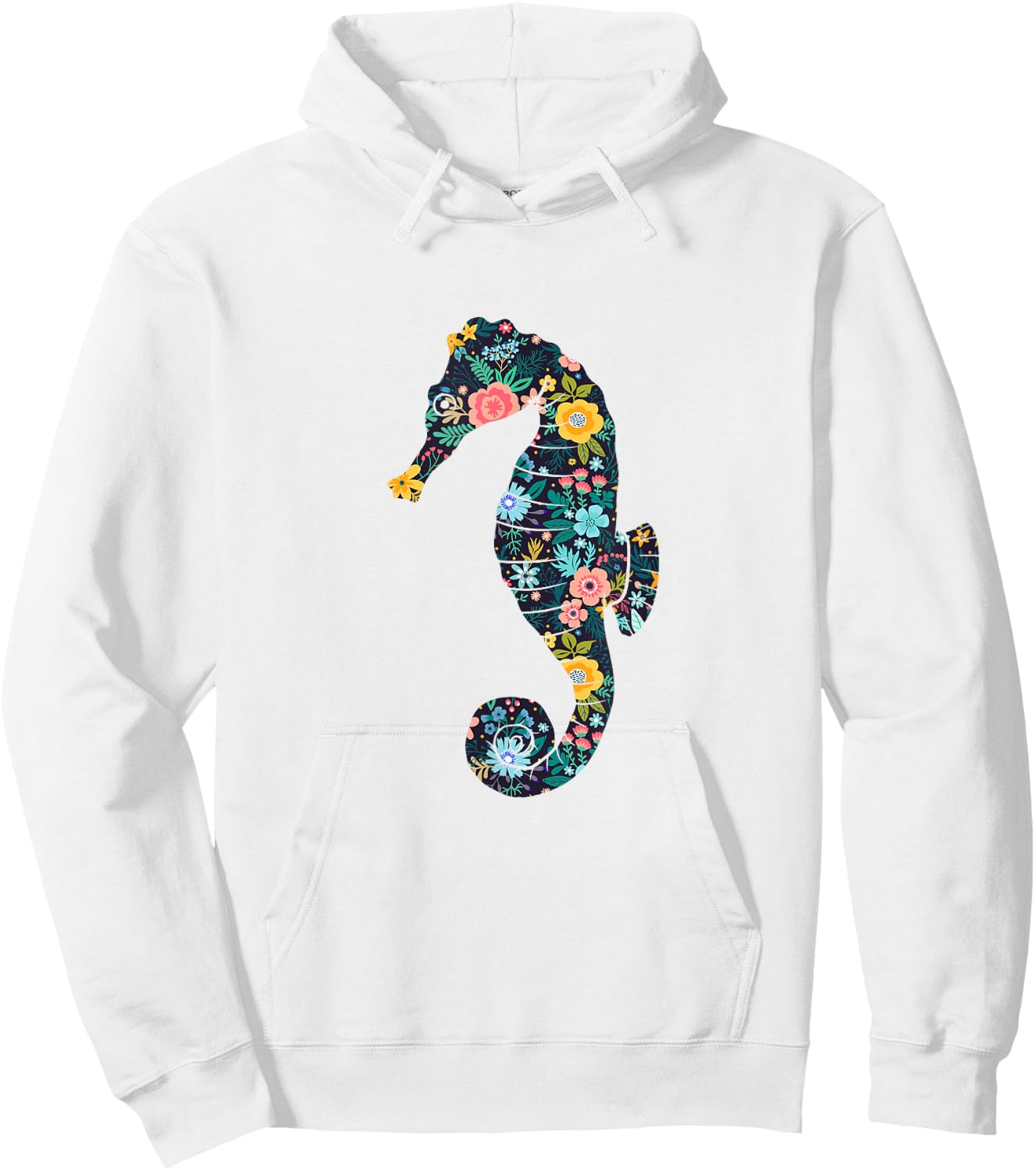Floral Seahorse Silhouette Girls Graphic Hoodie - Hoodie | White