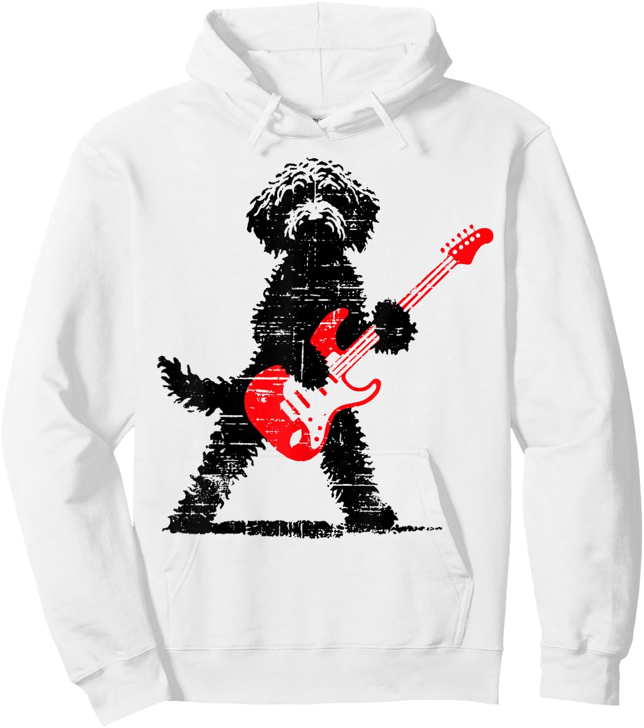 Vintage Goldendoodle Rock Playing Guitar Funny Dog Music Hoodie - Hoodie | White