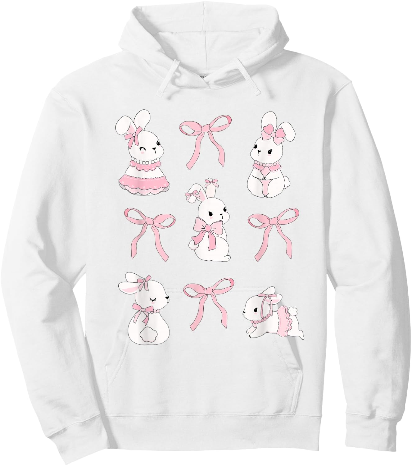Cute Coquette Easter Bunny Pink Bows Aesthetic Girly Hoodie - Hoodie | White