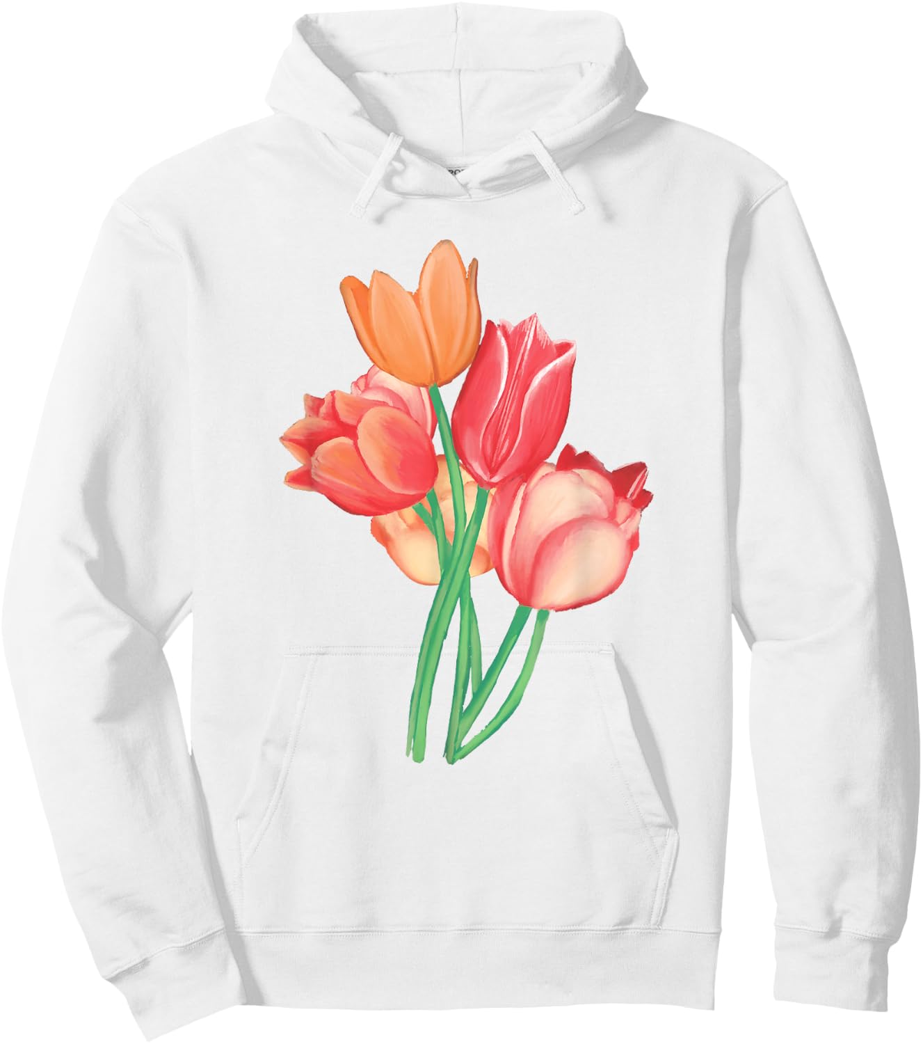 Tulip Watercolor Flower Nature Bouquet Flora Hoodie - Hoodie | White