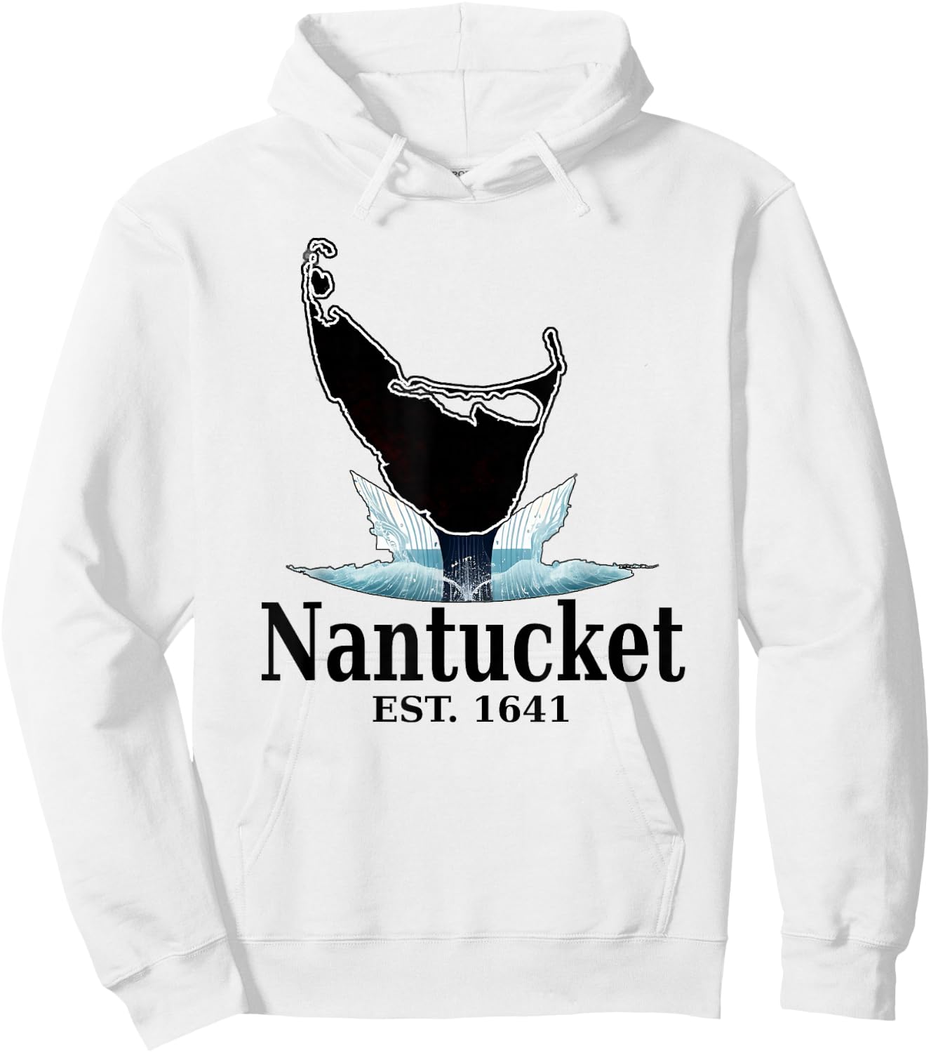 Nantucket Island MA Whale Tail Map Hoodie - Hoodie | White
