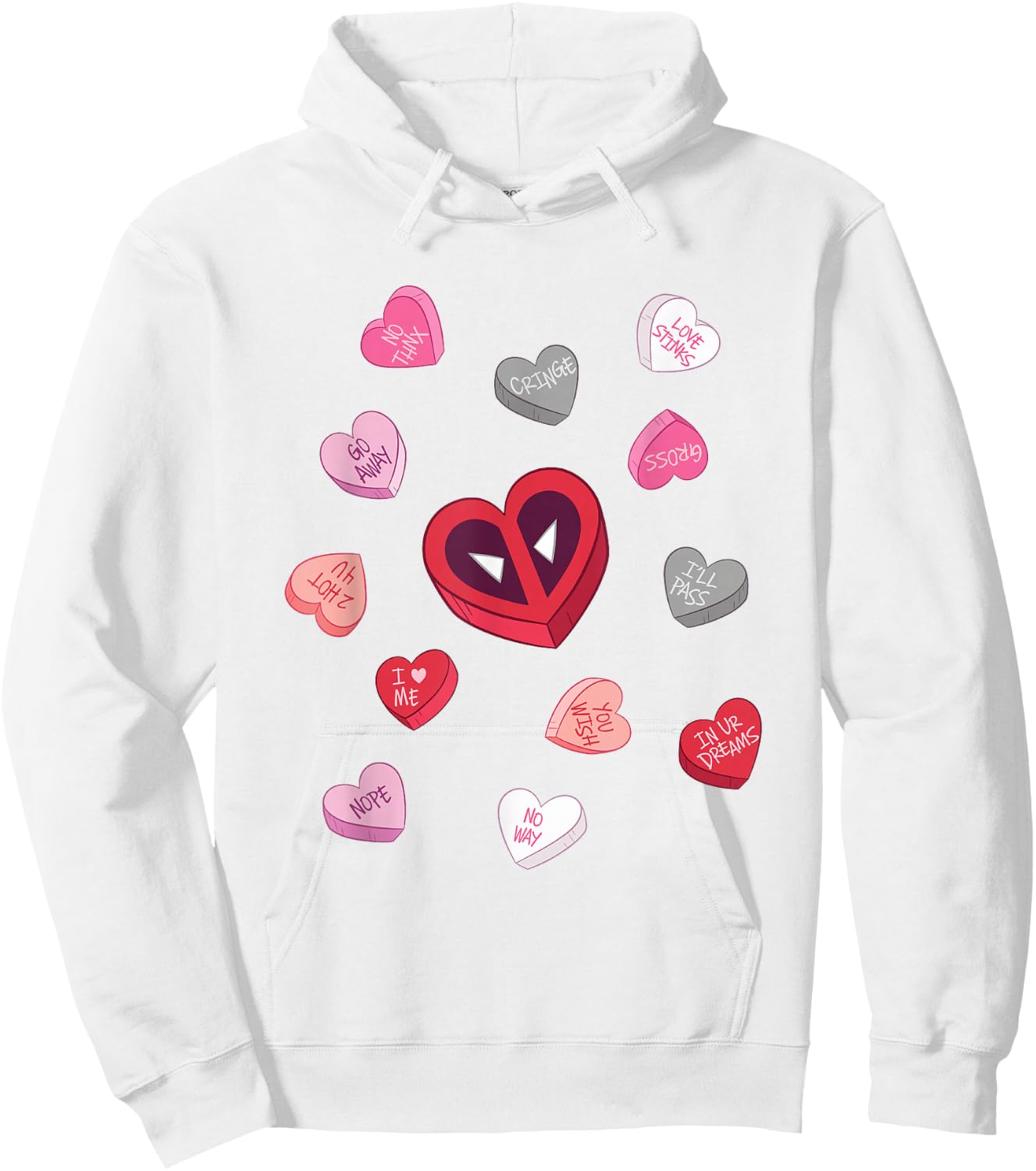 Marvel Deadpool Valentine's Day Heart Candies Chest Logo Hoodie - Hoodie | White