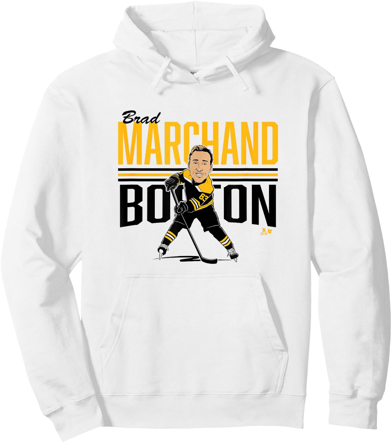 Brad Marchand: Center Ice Caricature - Boston Hockey Hoodie - Hoodie | White