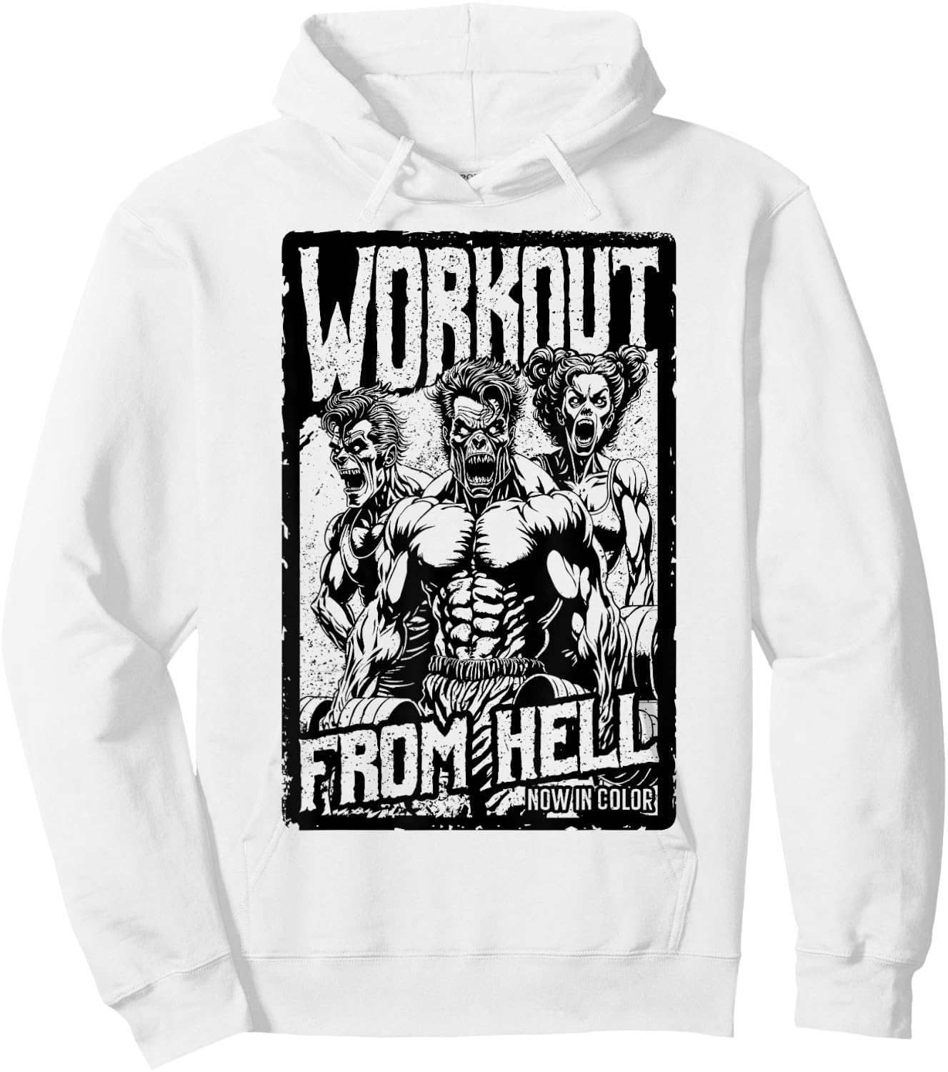 Gym Halloween Funny Retro Zombie Fitness Horror Movie Poster Hoodie - Hoodie | White